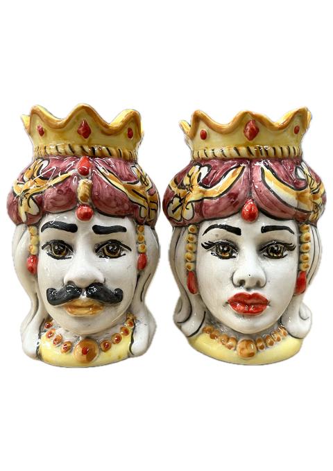 Teste di moro normanne decoro bordeaux Produzione artigianale di Caltagirone h.13cm