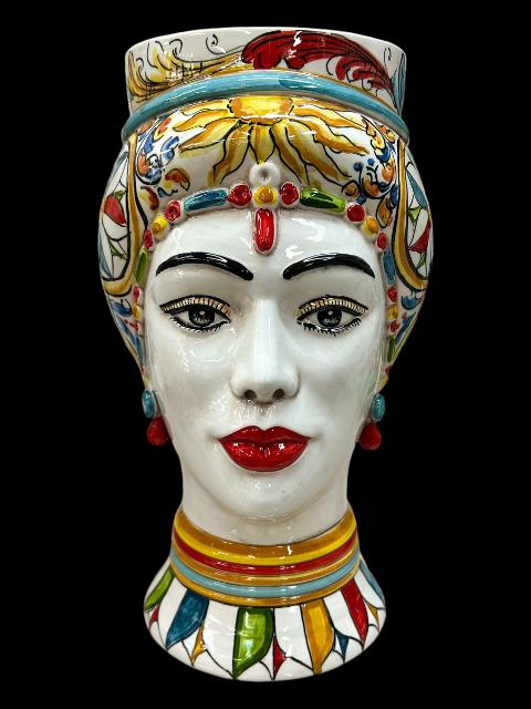 Testa di moro in ceramica siciliana decoro carretto modello Token Produzione artigianale  di Caltagirone h.31cm
