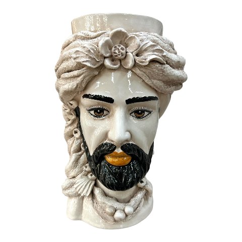 Teste di moro con turbante decoro fumé Produzione artigianale  di Caltagirone h.40cm
