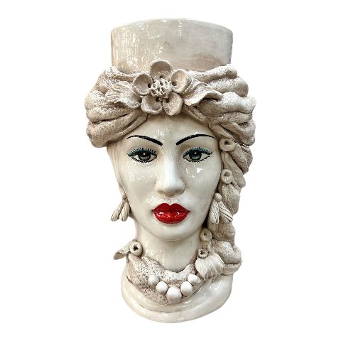 Teste di moro con turbante decoro fumé Produzione artigianale  di Caltagirone h.40cm