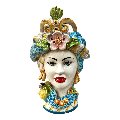 Teste di Moro con corona e turbante decorate con limoni Produzione artigianale di Caltagirone h.30 cm