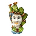 Teste di moro con fichi d'india decoro blu floreale Produzione artigianale di Caltagirone h.30 cm