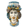 Teste di moro con turbante e drappeggio decoro floreale azzurro Produzione artigianale di Caltagirone h.40cm