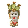Teste di moro in ceramica siciliana decoro con fichi d’india Produzione artigianale  di Caltagirone h.30cm