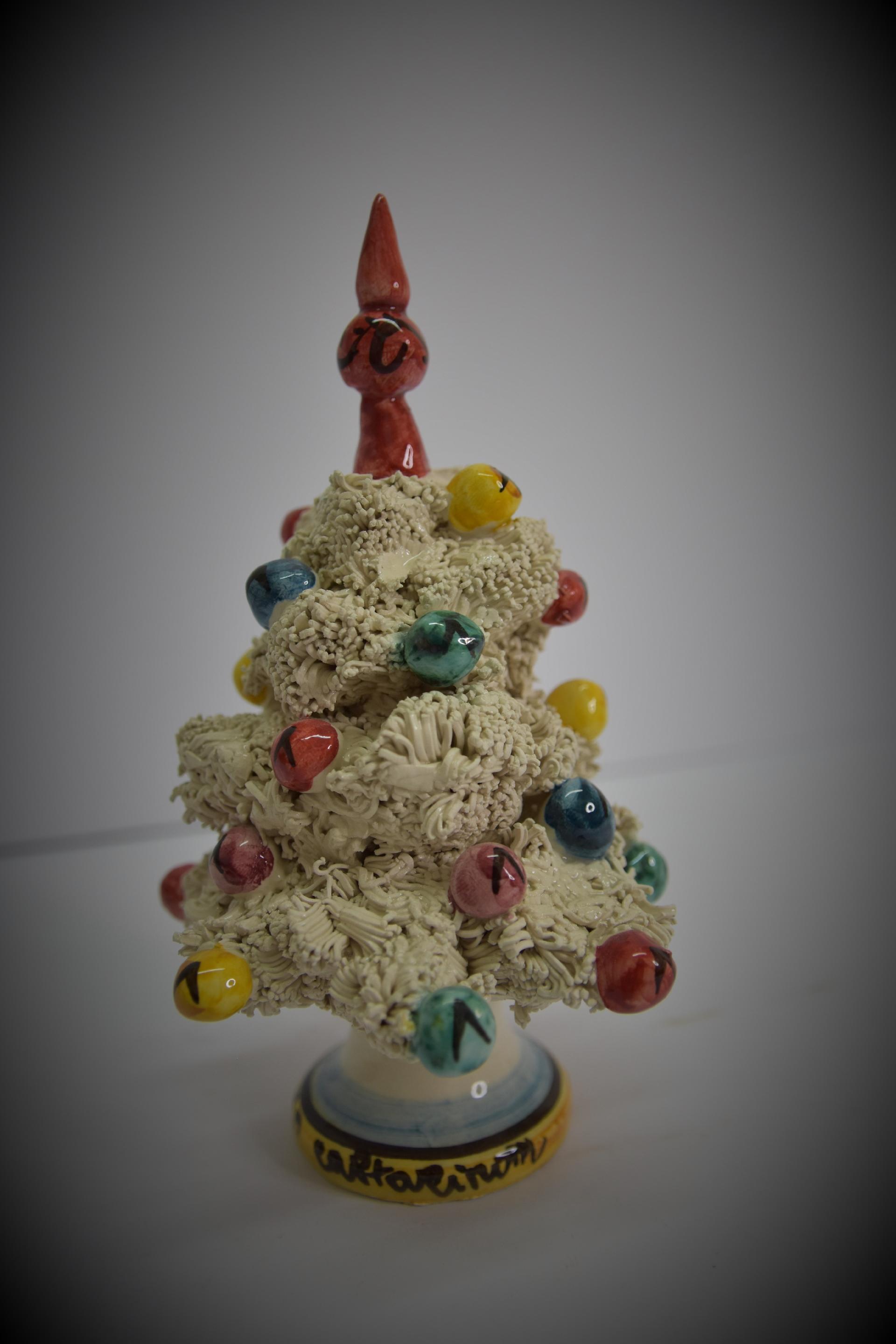 Albero di Natale in ceramica bianco Produzione artigianale di Caltagirone  h.17