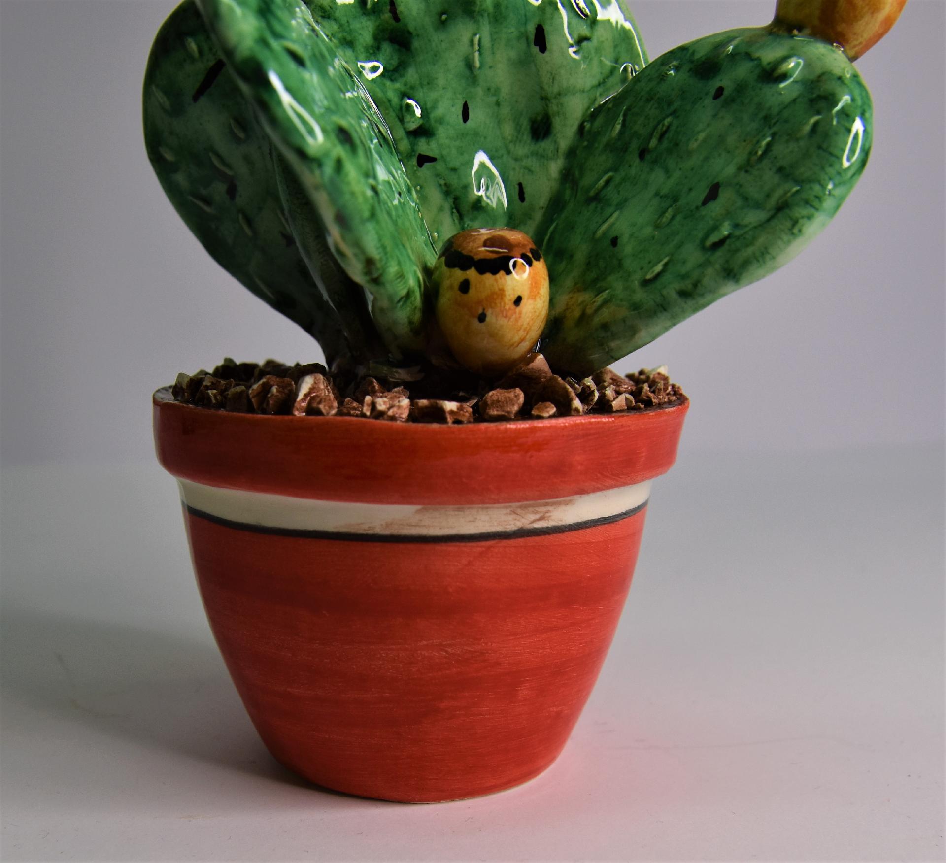 Piantina fico d'india in ceramica Produzione artigianale di Caltagirone h.22 cm