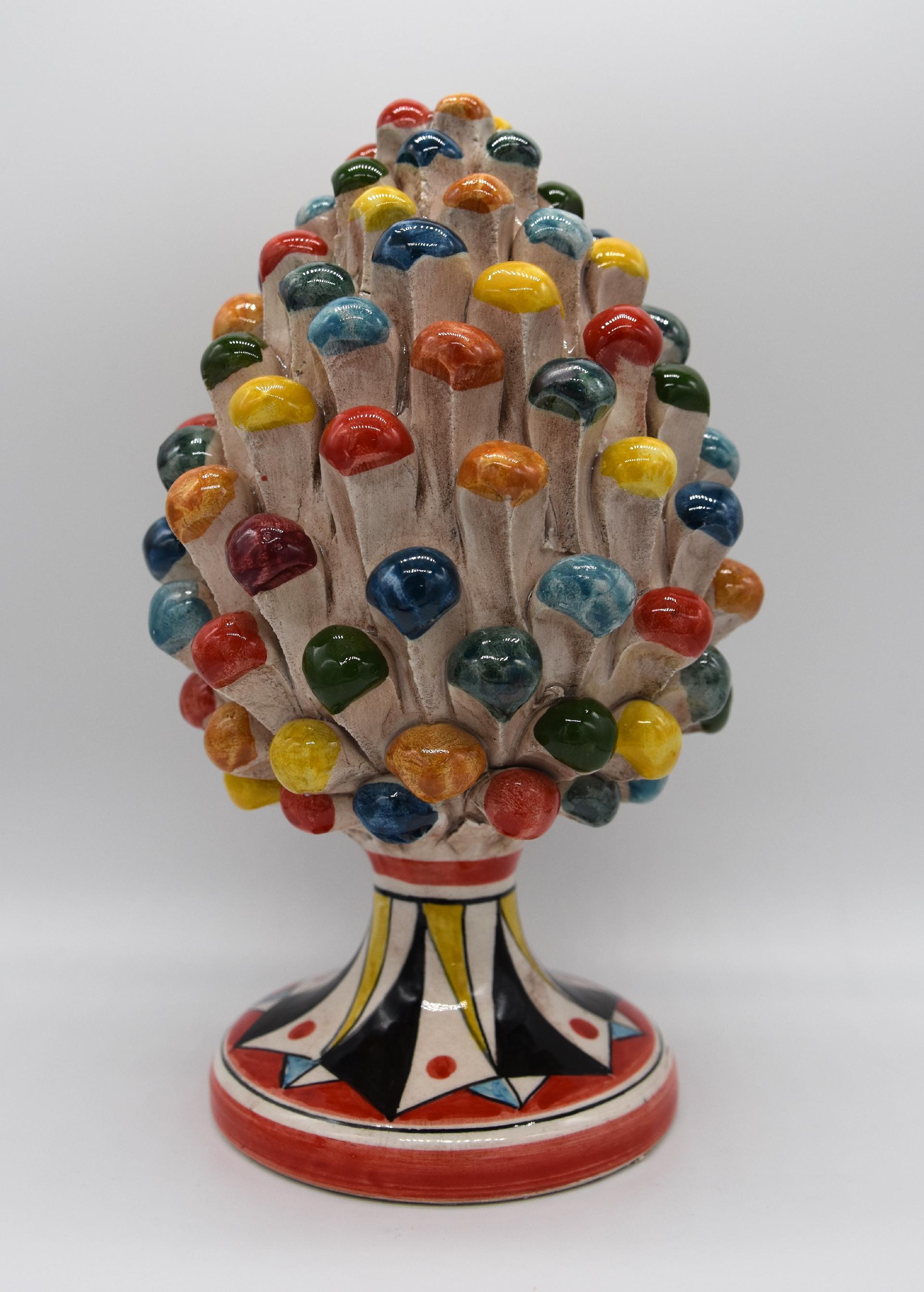Pigna siciliana in ceramica multicolore h.20 cm Produzione artigianale di Caltagirone con piede decorato