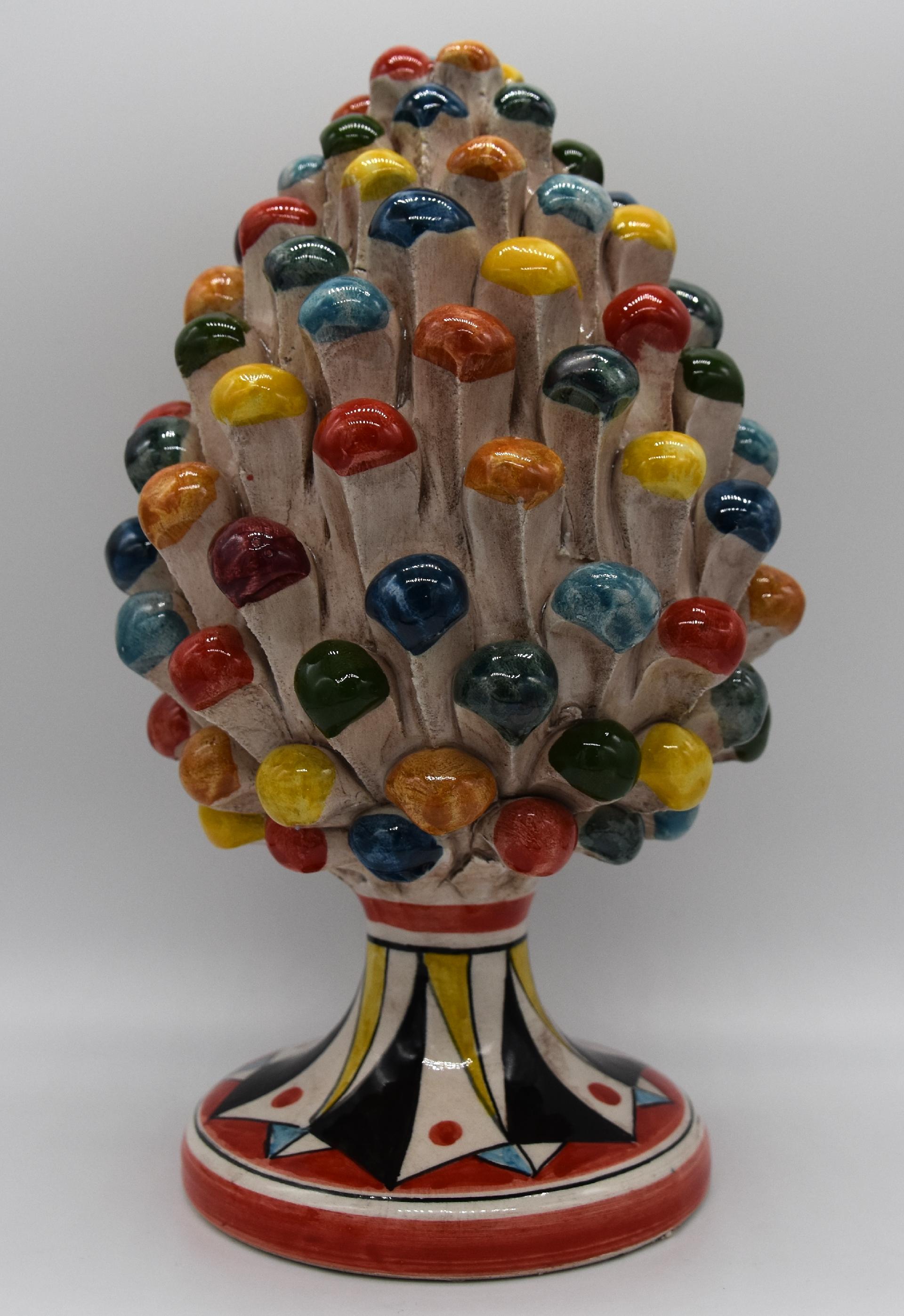 Pigna siciliana in ceramica multicolore h.20 cm Produzione artigianale di Caltagirone con piede decorato
