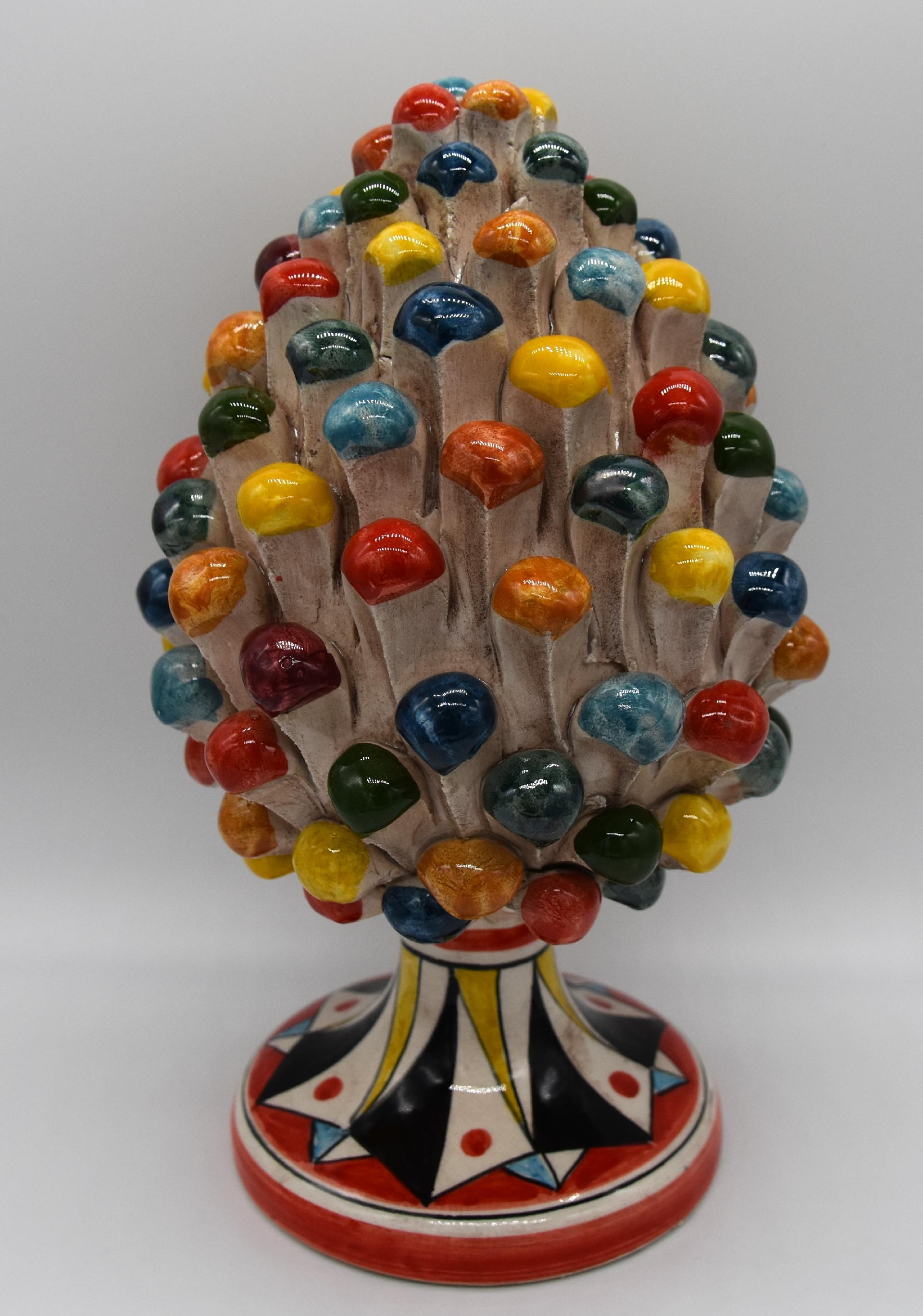 Pigna siciliana in ceramica multicolore h.20 cm Produzione artigianale di Caltagirone con piede decorato
