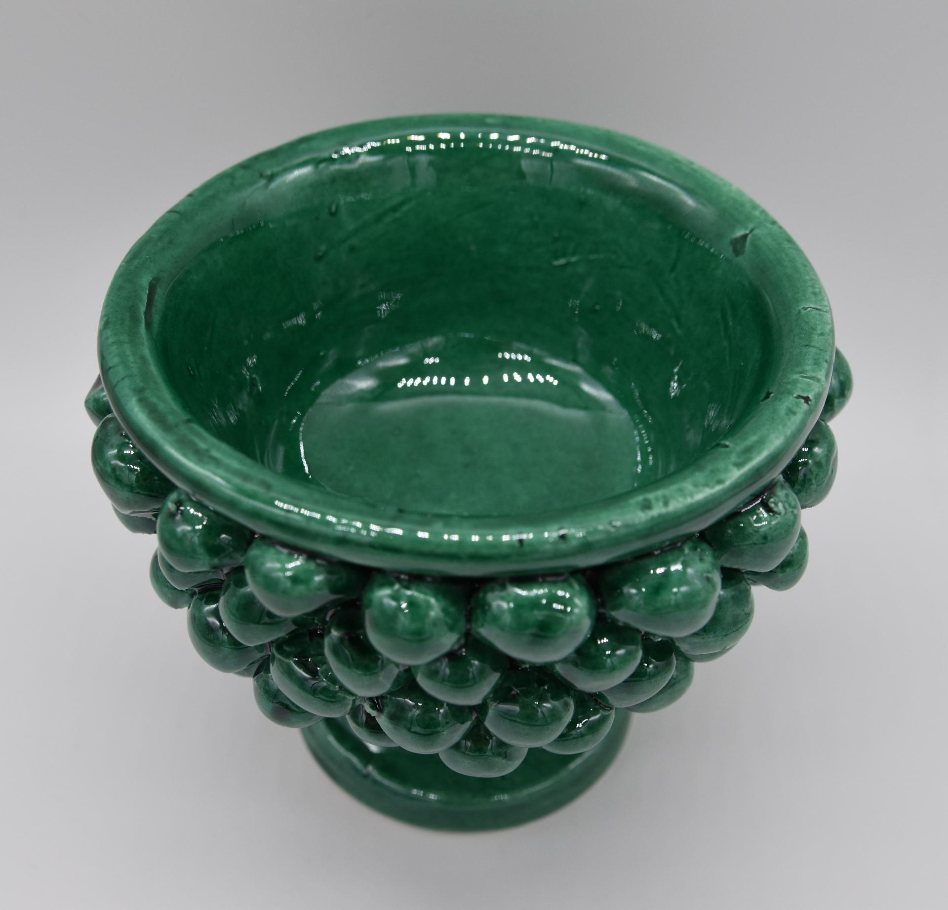 Mezza pigna h.10 cm verde ramino vaso porta pianta Produzione artigianale di Caltagirone con alzata