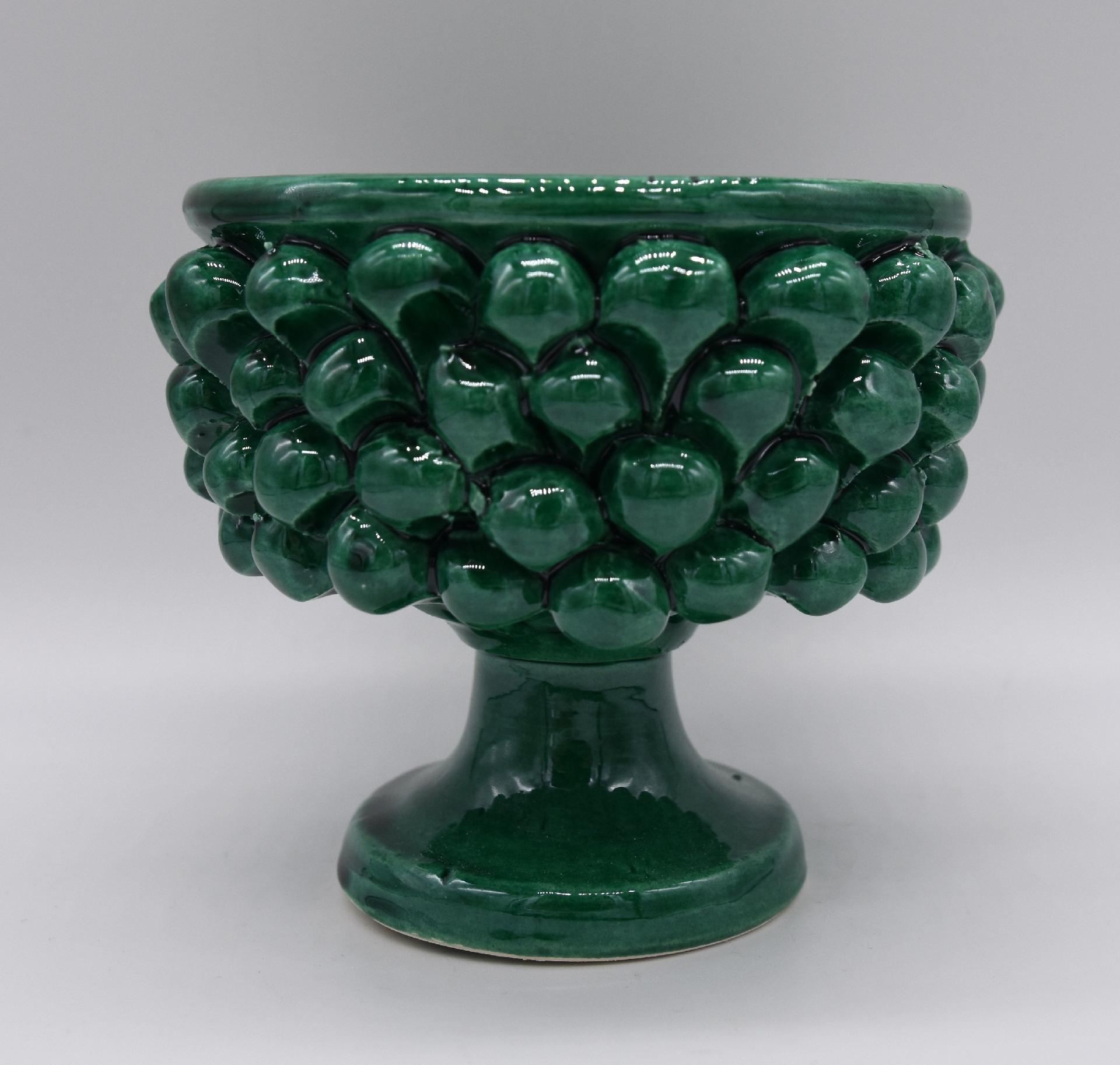 Mezza pigna h.10 cm verde ramino vaso porta pianta Produzione artigianale di Caltagirone con alzata