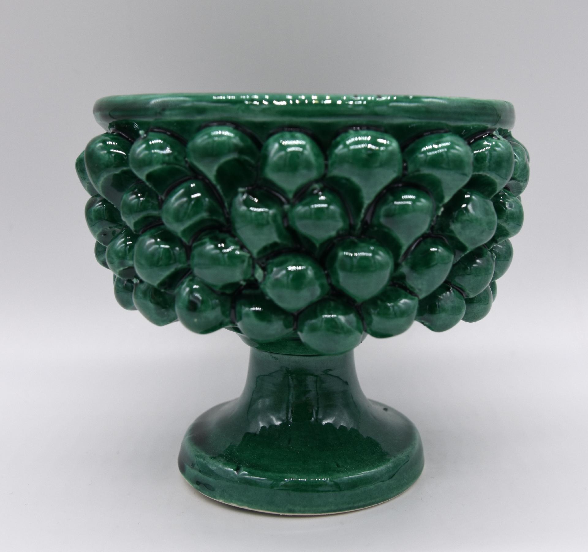 Mezza pigna h.10 cm verde ramino vaso porta pianta Produzione artigianale di Caltagirone con alzata