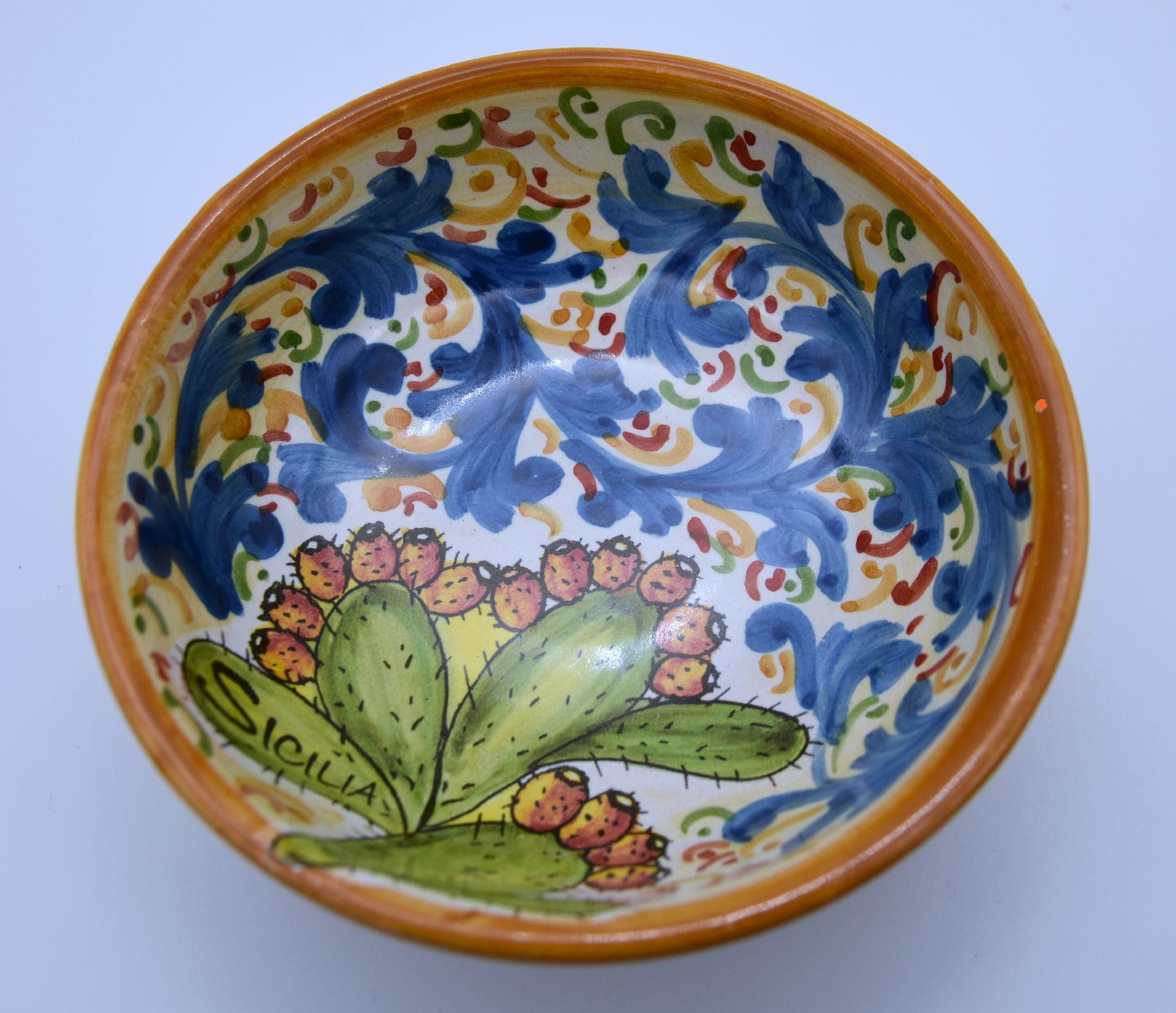 Ciotola per antipasti/aperitivi decoro fico d'india Produzione artigianale di Santo Stefano di Camastra Diametro 12cm
