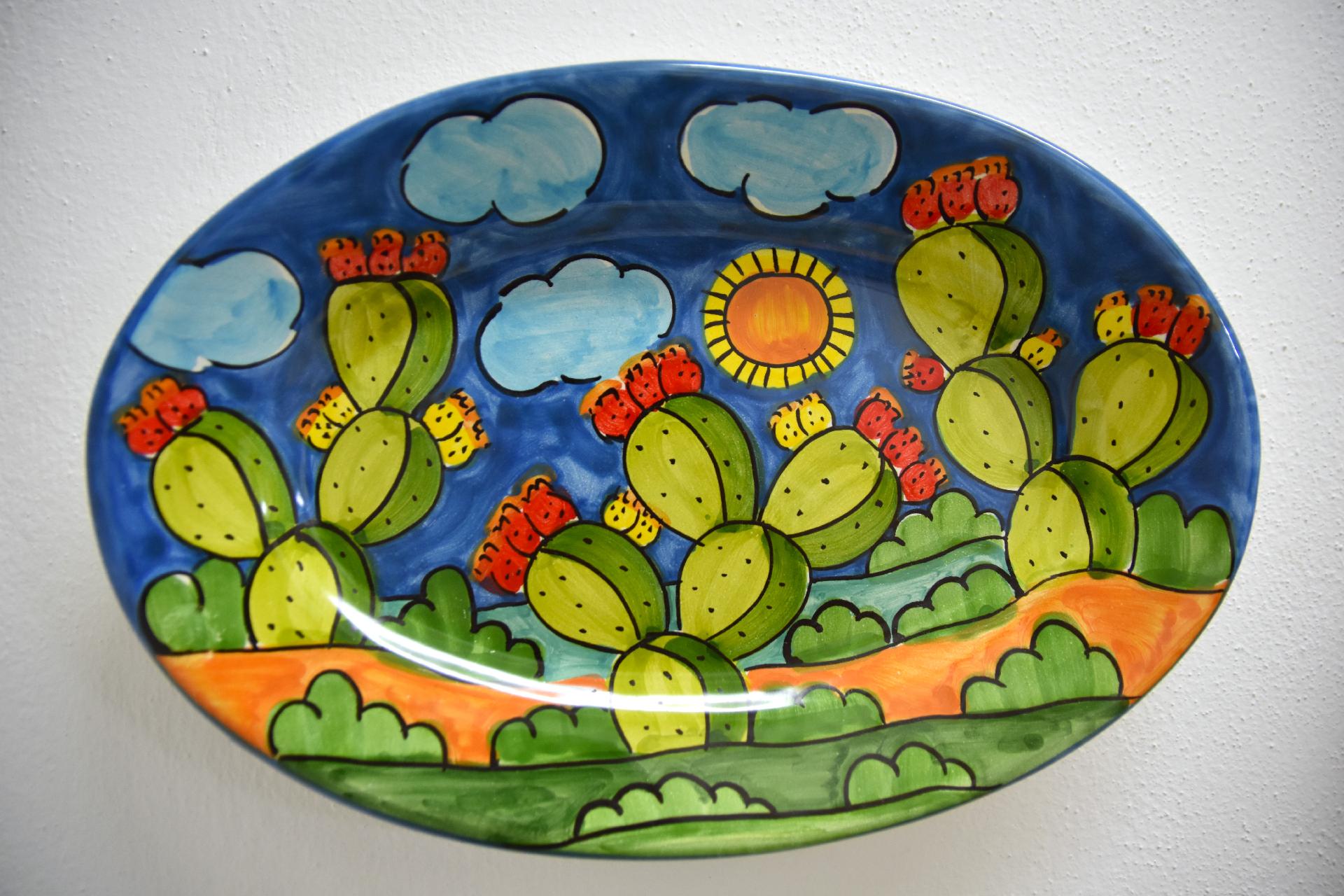 Piatto vassoio ovale in ceramica Produzione artigianale di Santo Stefano di Camastra 33 x 20