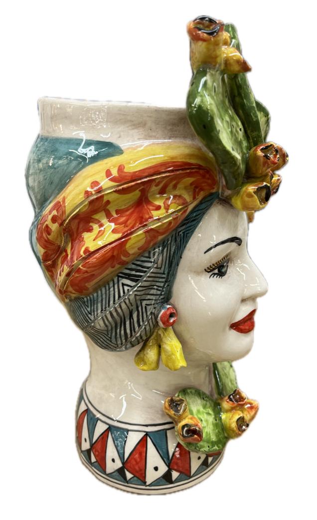 Teste di Moro decorate con fichi d'india in ceramica siciliana Produzione artigianale di Caltagirone h.30cm