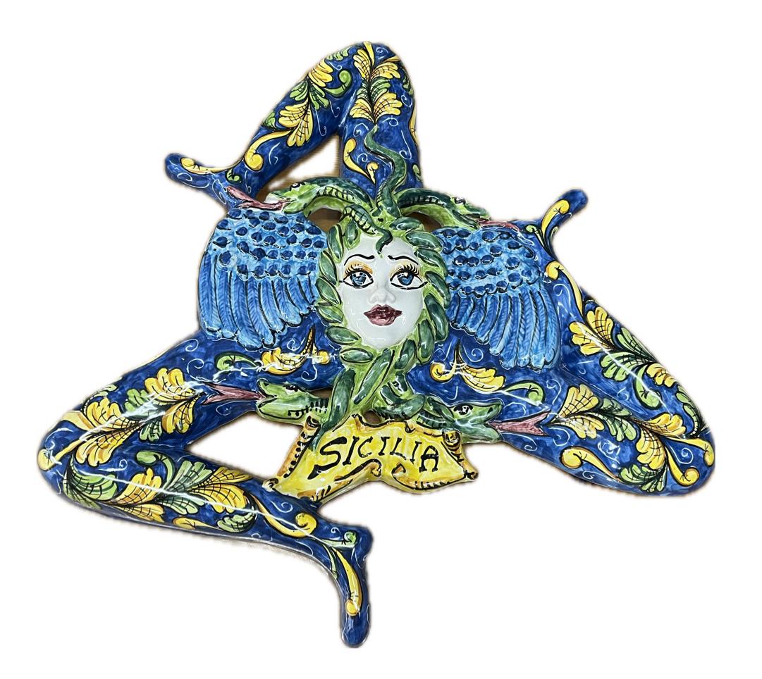 Trinacria decoro barocco l Produzione artigianale Santo Stefano di Camastra H 55cm