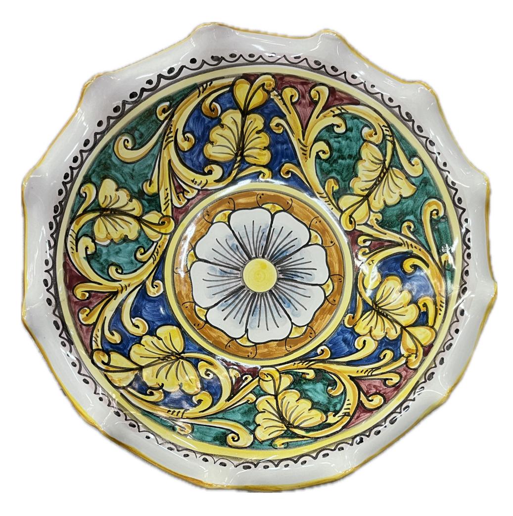 Centrotavola smerlato decoro barocco Produzione artigianale di Santo Stefano di Camastra diametro 30cm