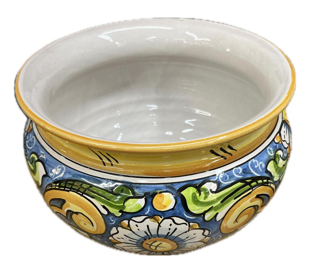 Portavaso cachepot decoro con margherite fondo verde in ceramica siciliana Produzione artigianale di Caltagirone Diametro 20cm