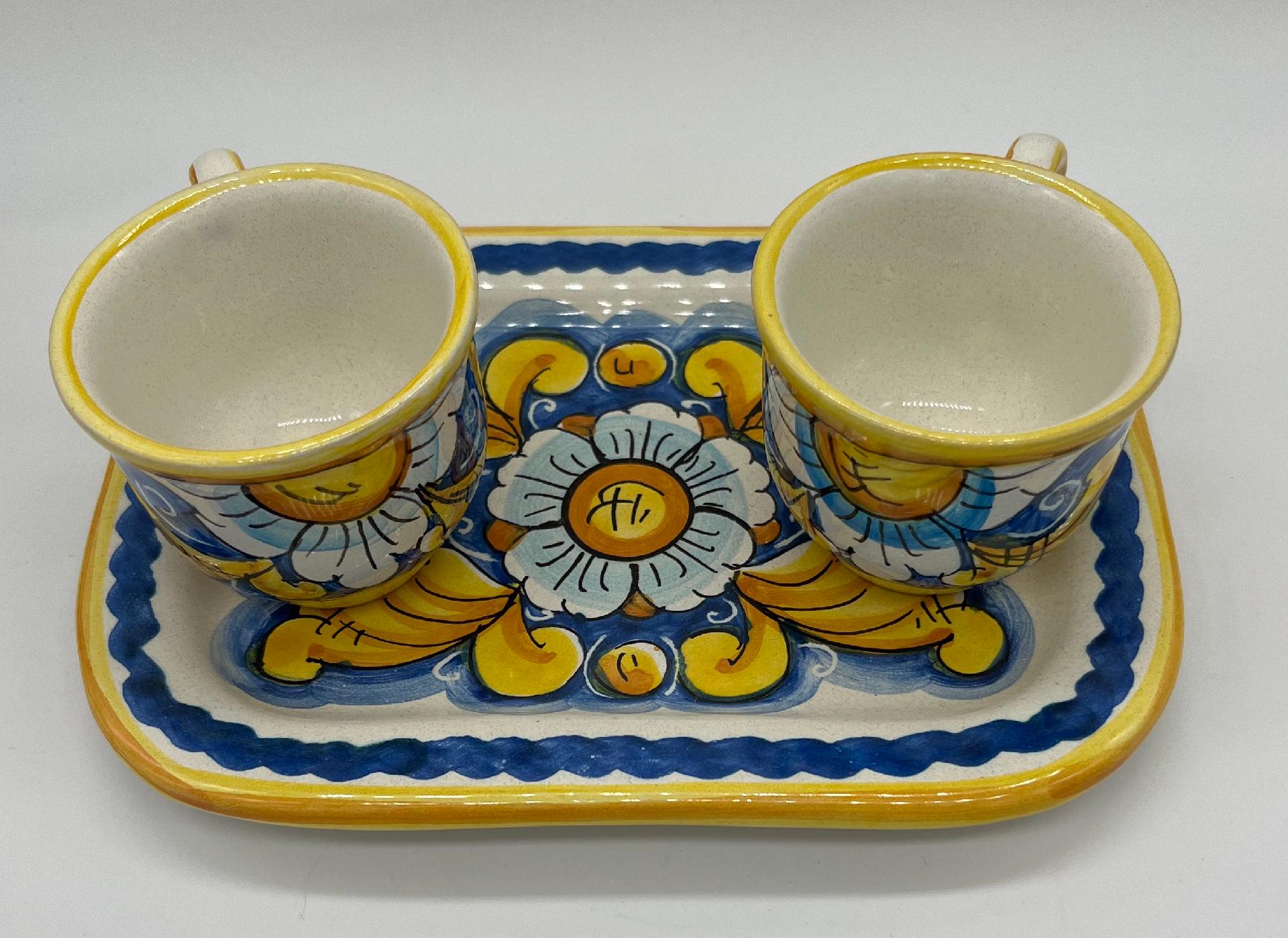 Tet a Tet servizio da caffè, due tazzine e vassoio in ceramica Produzione artigianale Santo Stefano di Camastra Larghezza 19cm