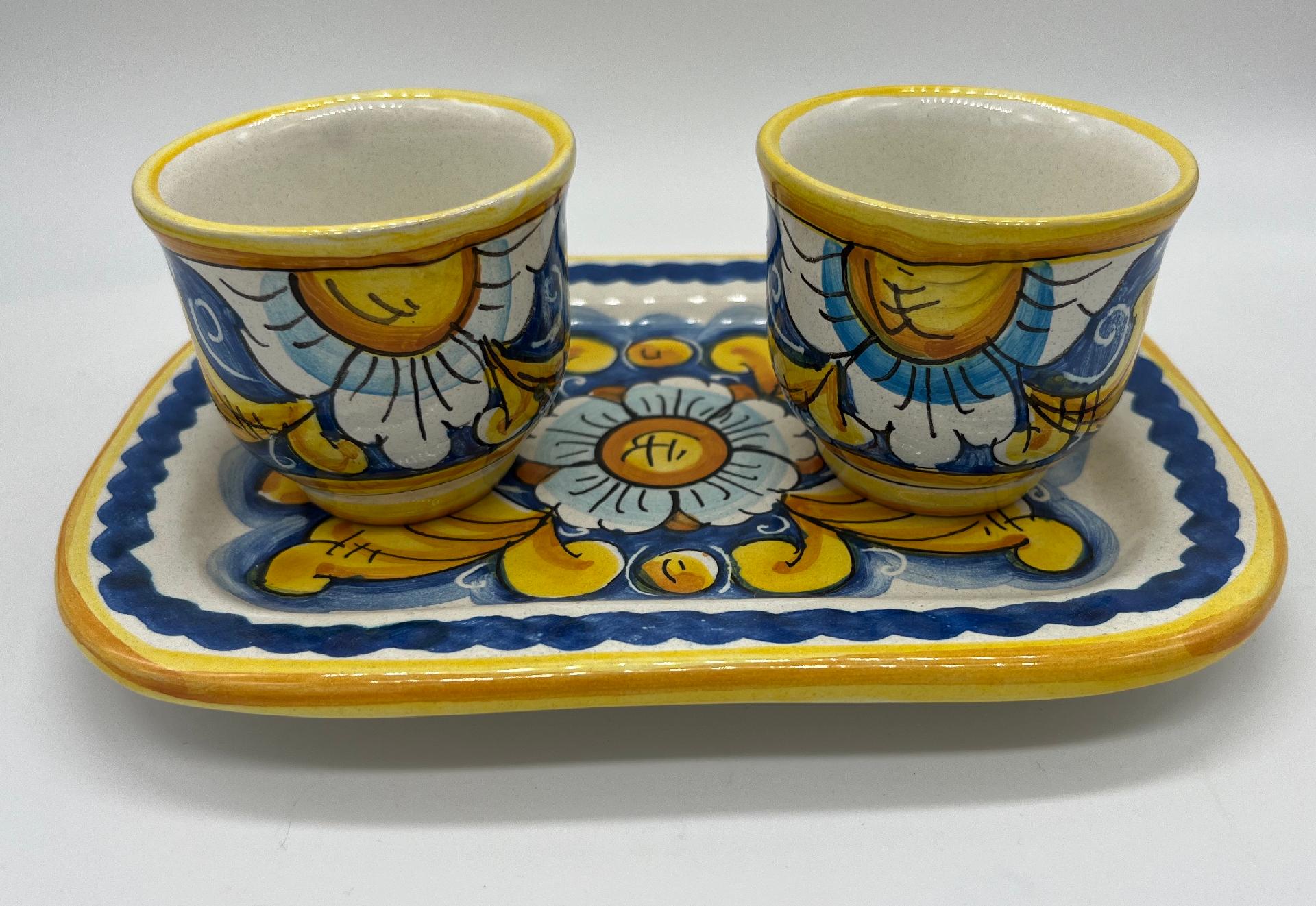 Tet a Tet servizio da caffè, due tazzine e vassoio in ceramica Produzione artigianale Santo Stefano di Camastra Larghezza 19cm