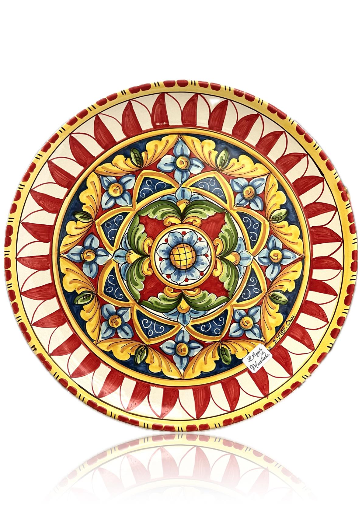 Piatto ornamentale barocco in ceramica siciliana da parete Produzione artigianale Santo Stefano di Camastra diametro 37cm