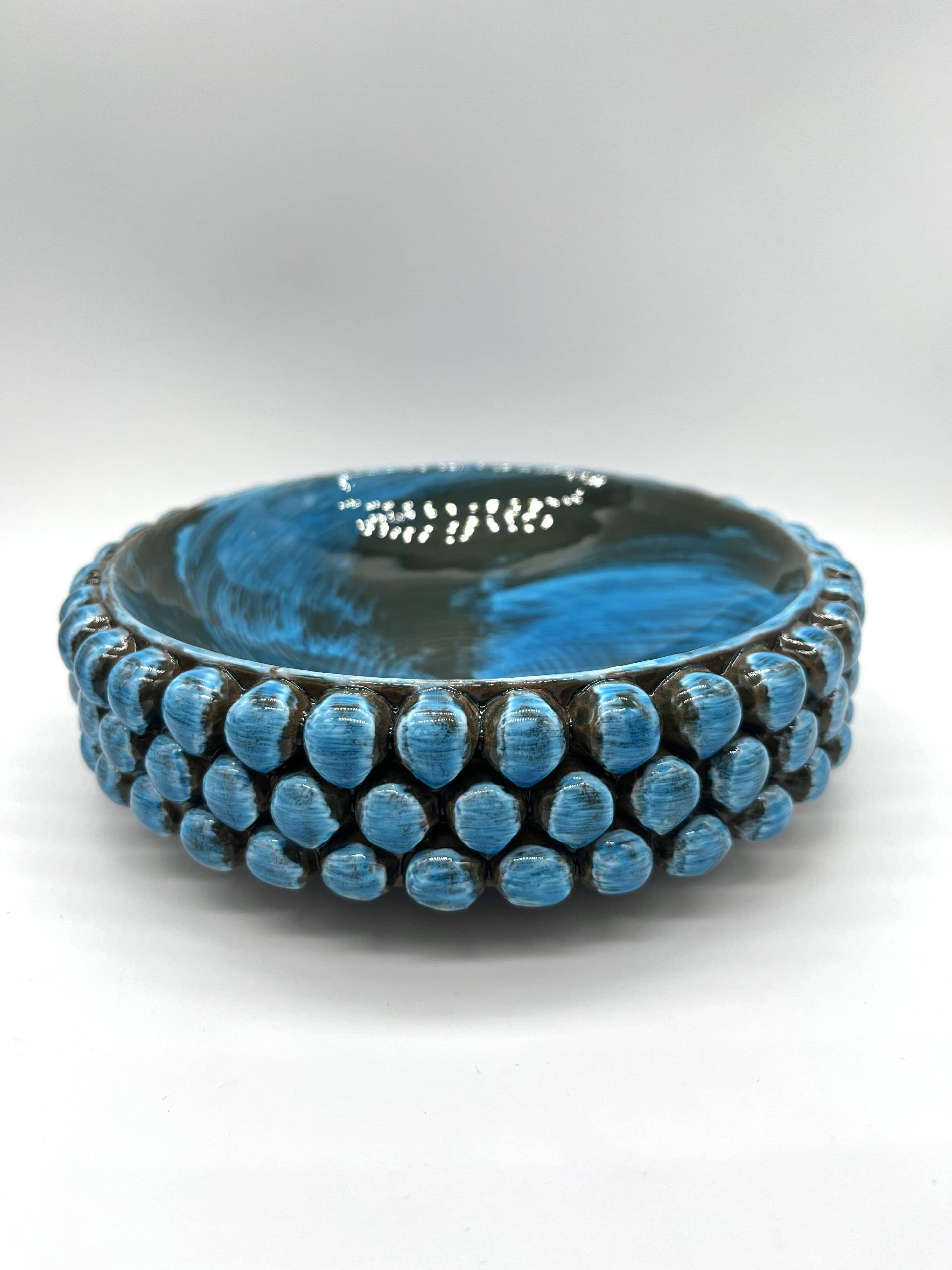 Ciotola pigna svuota tasche o porta caramelle blu marino Produzione artigianale di Santo Stefano di Camastra Diametro 17cm