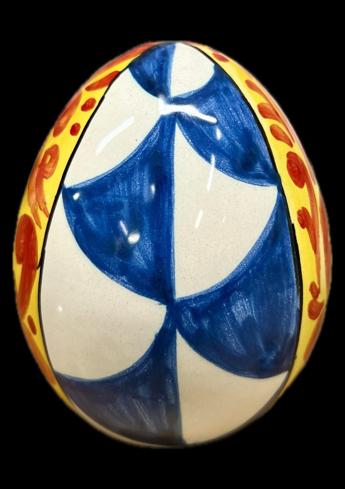 Uovo in ceramica decoro carretto siciliano Produzione artigianale Santo Stefano di Camastra h.12cm
