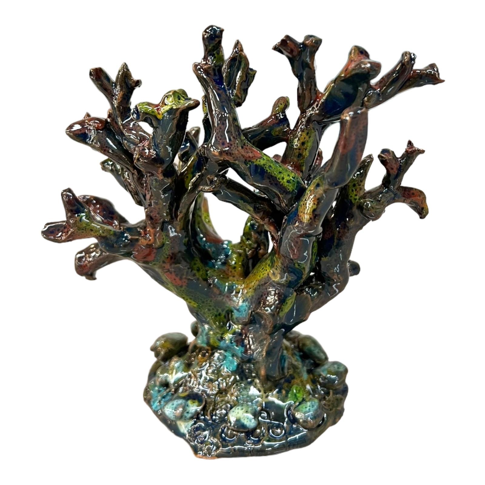 Corallo ornamentale in ceramica siciliana colore verde Produzione artigianale di Palermo h.15cm