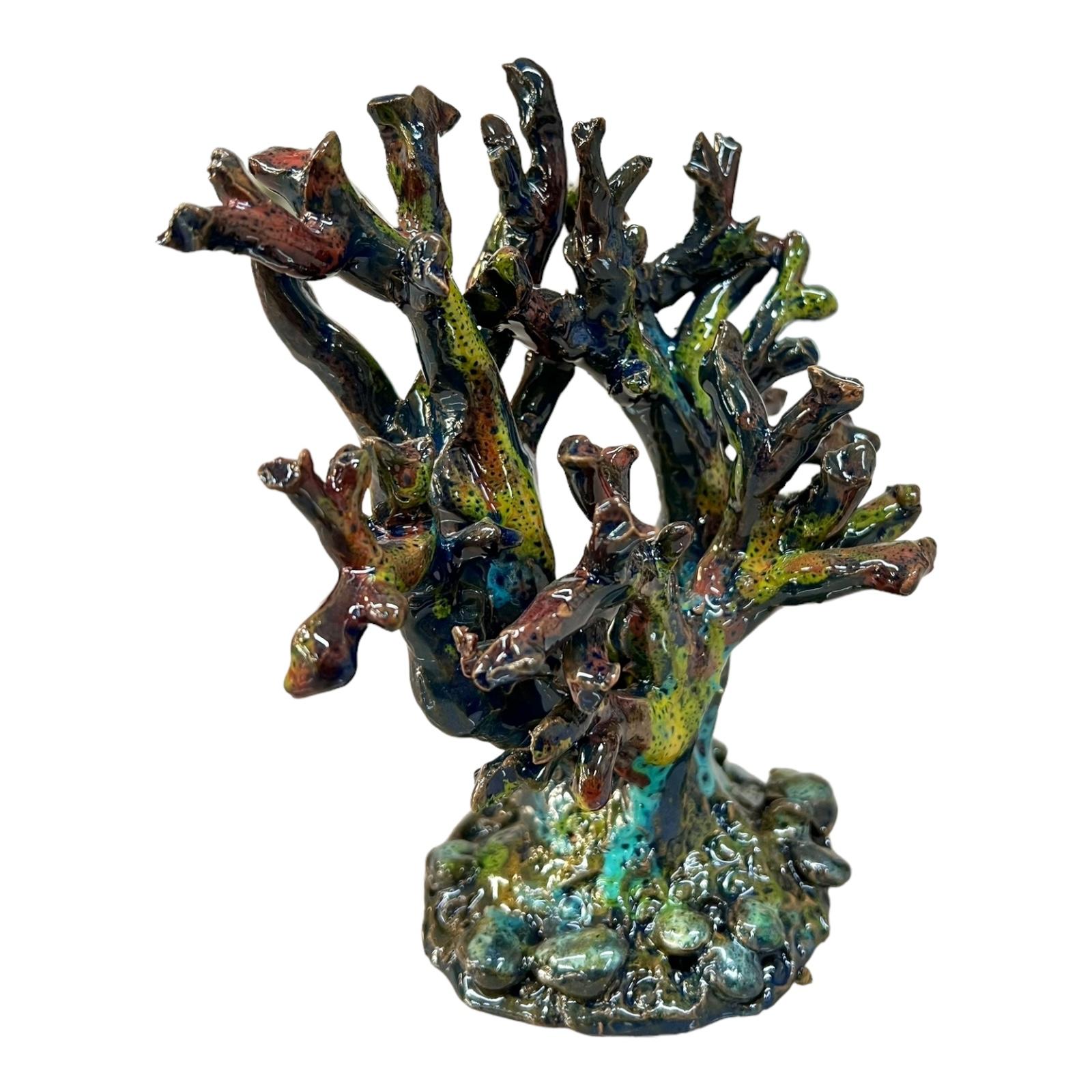 Corallo ornamentale in ceramica siciliana colore verde Produzione artigianale di Palermo h.15cm