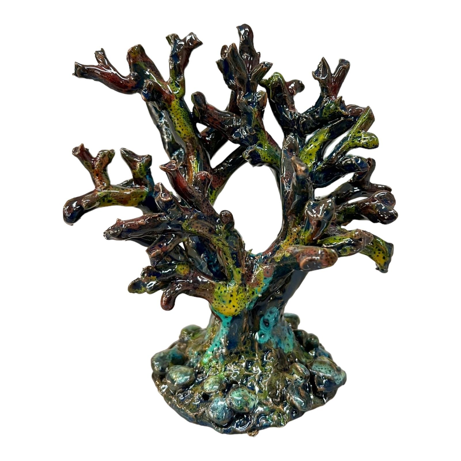 Corallo ornamentale in ceramica siciliana colore verde Produzione artigianale di Palermo h.15cm