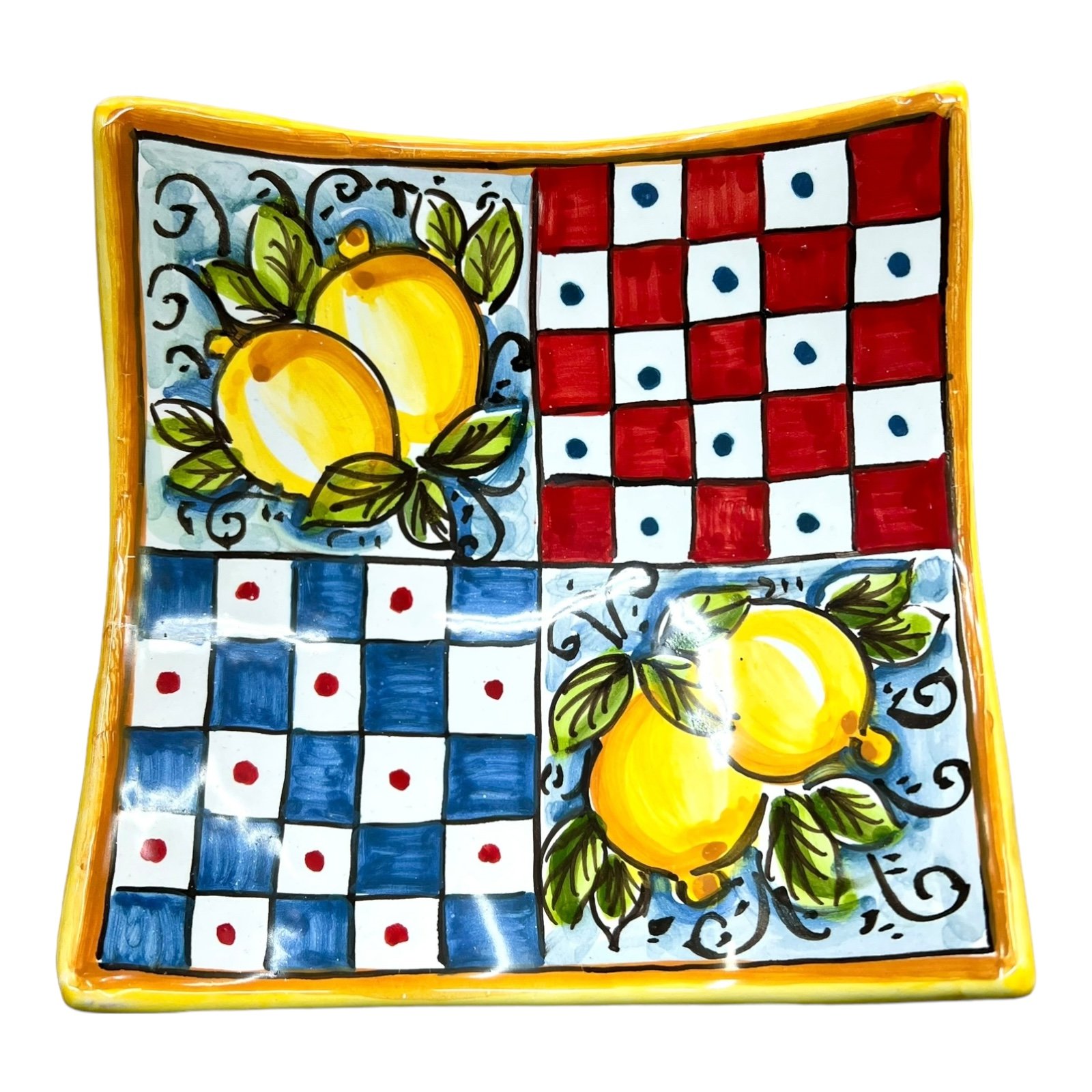 Svuota tasche/Porta caramelle in ceramica siciliana decoro carretto con limoni Produzione artigianale  di Caltagirone Lunghezza 25cm