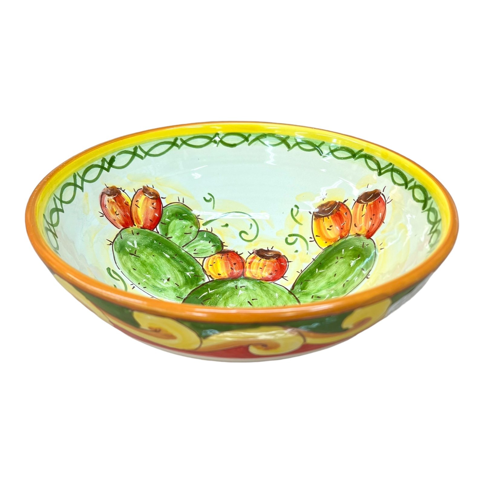 Ciotola centrotavola in ceramica siciliana con fichi d'india Produzione artigianale di Santo Stefano di Camastra Diametro 25cm