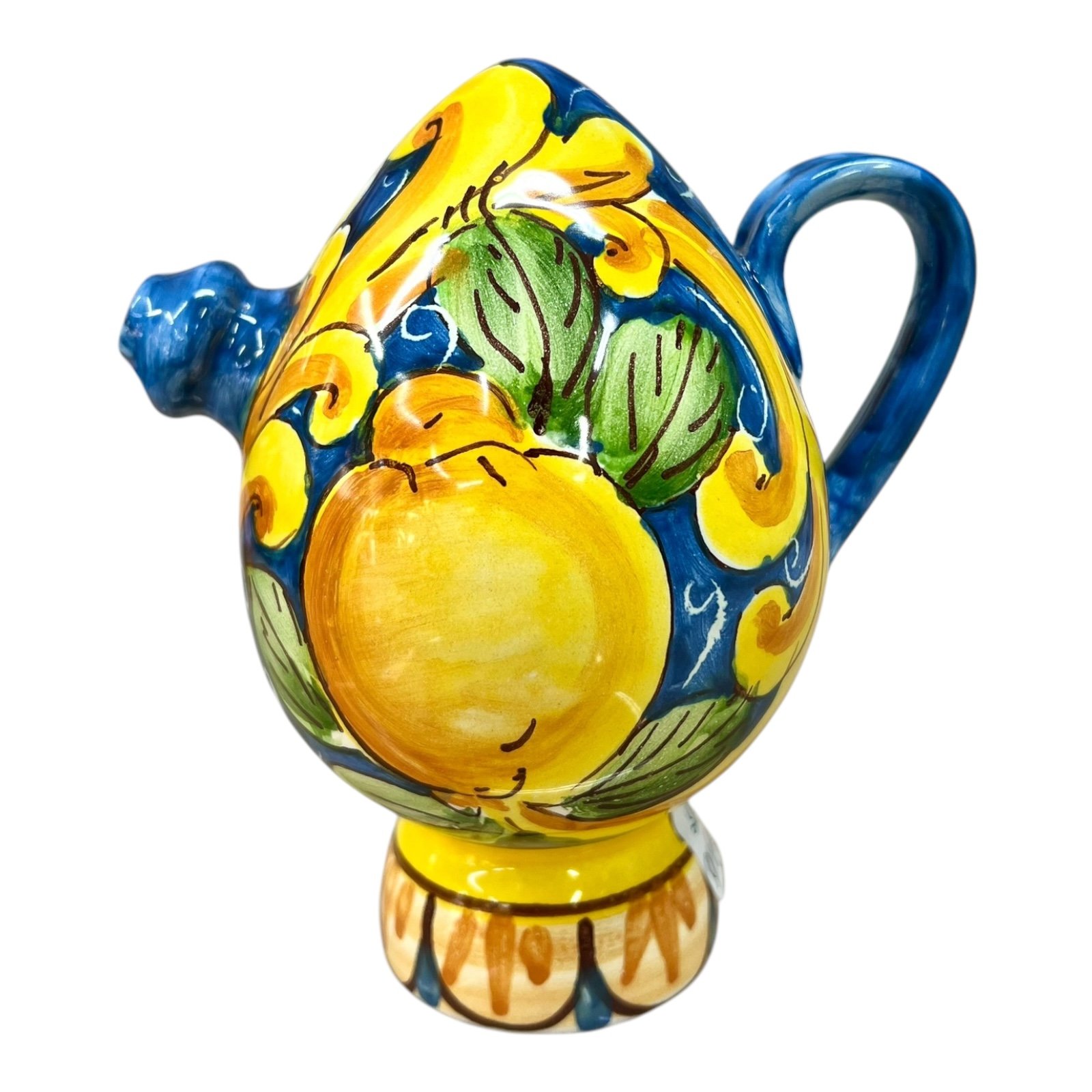 Bummulo malandrino in ceramica con limoni decoro blu Produzione artigianale di Santo Stefano di Camastra h.15cm