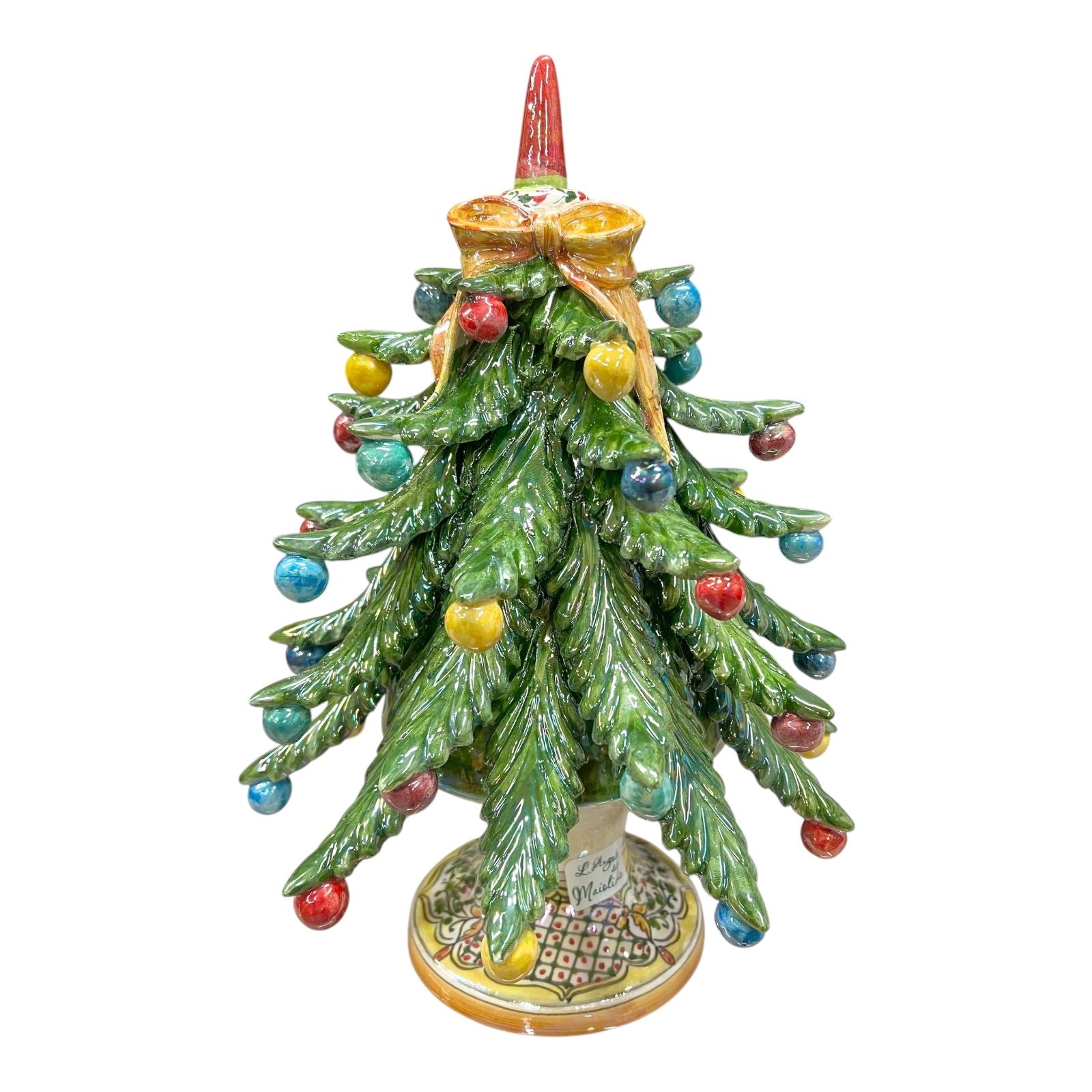 Albero di natale in ceramica siciliana decorato con madreperla palline multicolor Produzione artigianale di Caltagirone h.33cm