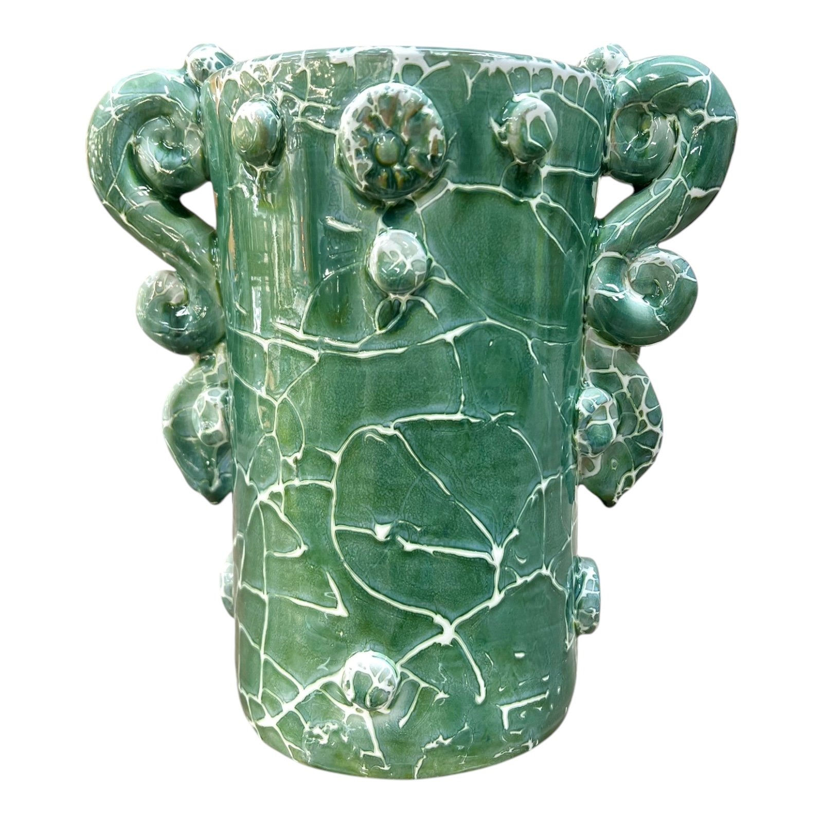 Testa di moro collezione I Miti vaso Sikano decoro verde acqua effetto marmo Produzione artigianale di Santo Stefano di Camastra h.25