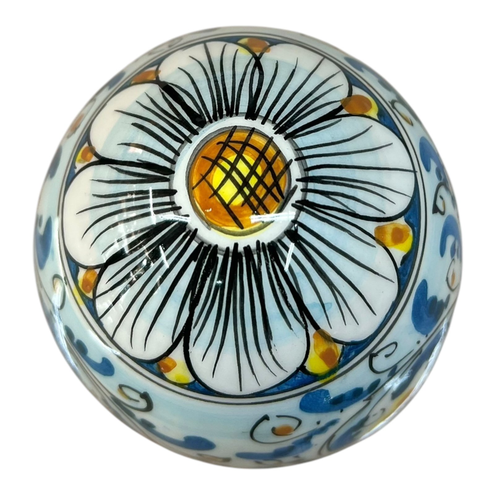 Uovo di Pasqua in ceramica siciliana decoro seicento blu Produzione artigianale di Caltagirone h.14cm
