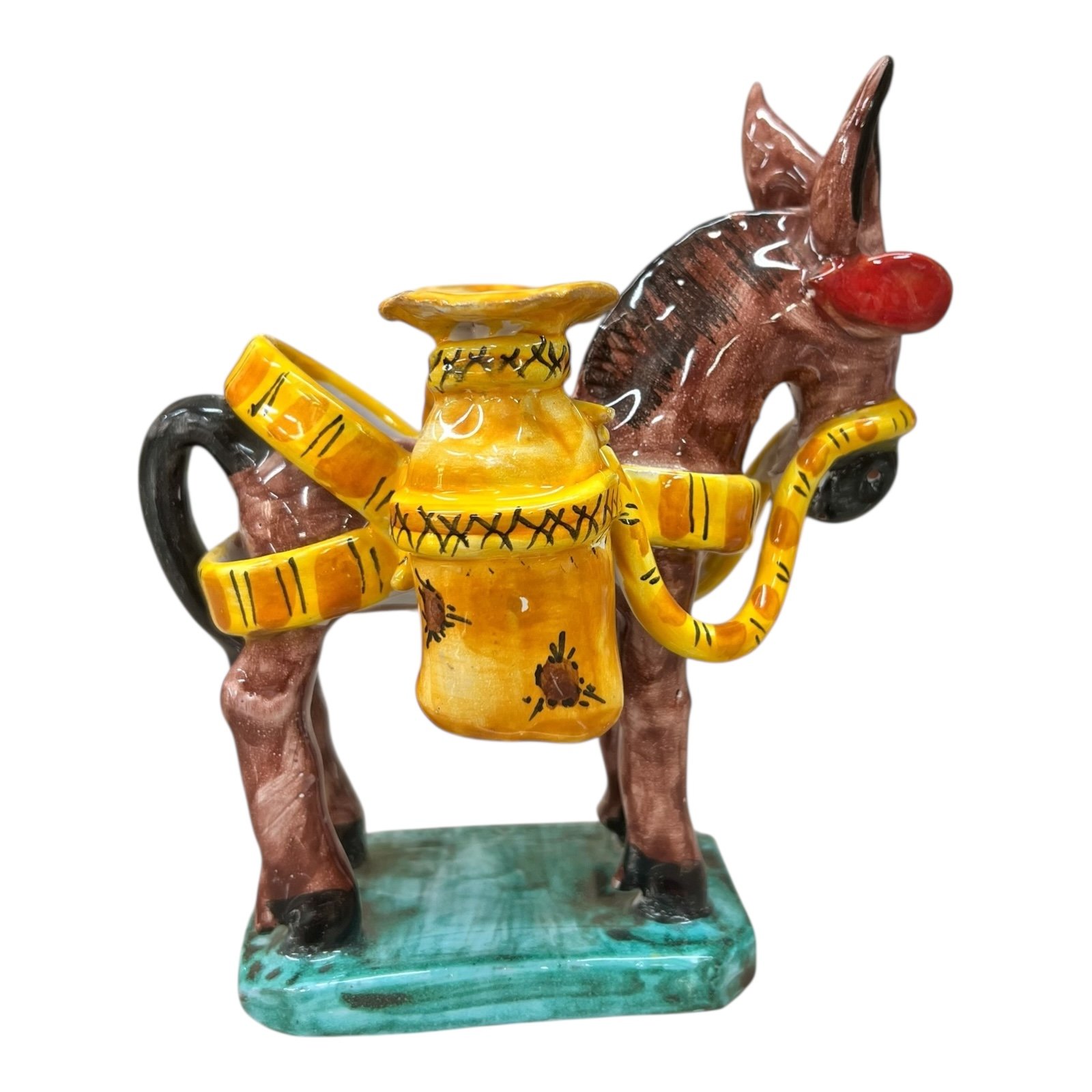 Asinello con cesti in ceramica siciliana Produzione artigianale di Santo Stefano di Camastra lunghezza 15cm