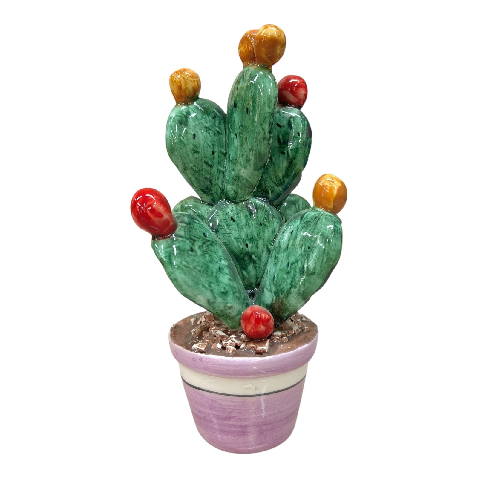 Pianta fico d’india in ceramica siciliana vaso lilla Produzione artigianale di Caltagirone h.17 cm