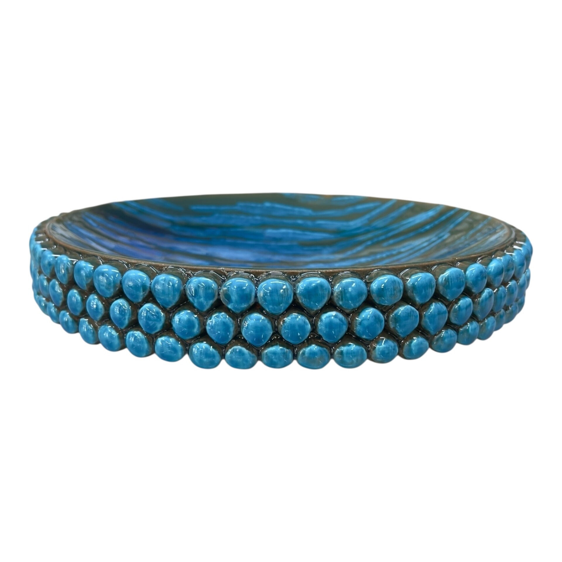 Centrotavola decoro pigna blu marino in ceramica siciliana Produzione artigianale di Santo Stefano di Camastra Diametro 27cm