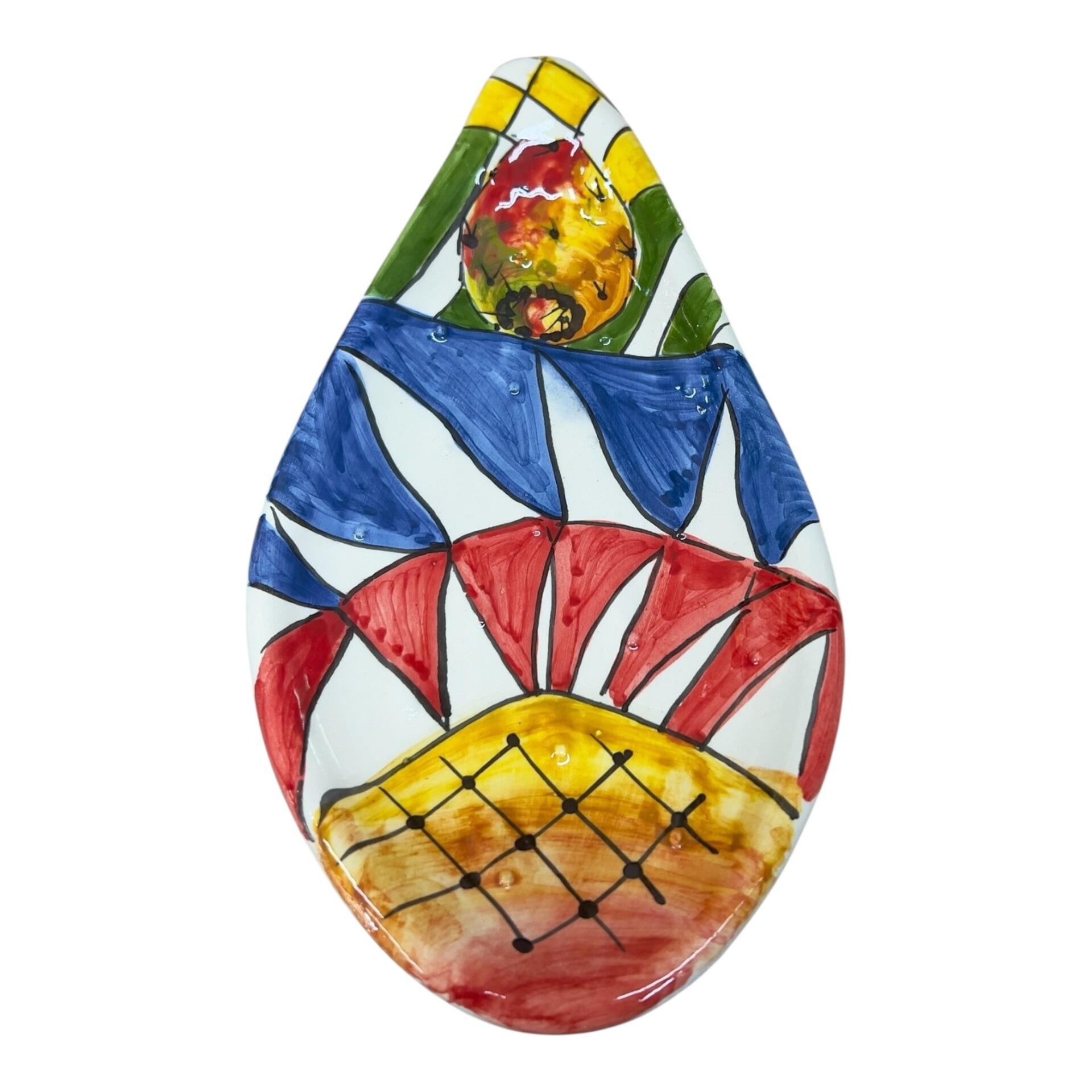Svuota tasche pala fico d’india in ceramica siciliana decoro carretto Produzione artigianale di Santo Stefano di Camastra Lunghezza 22cm