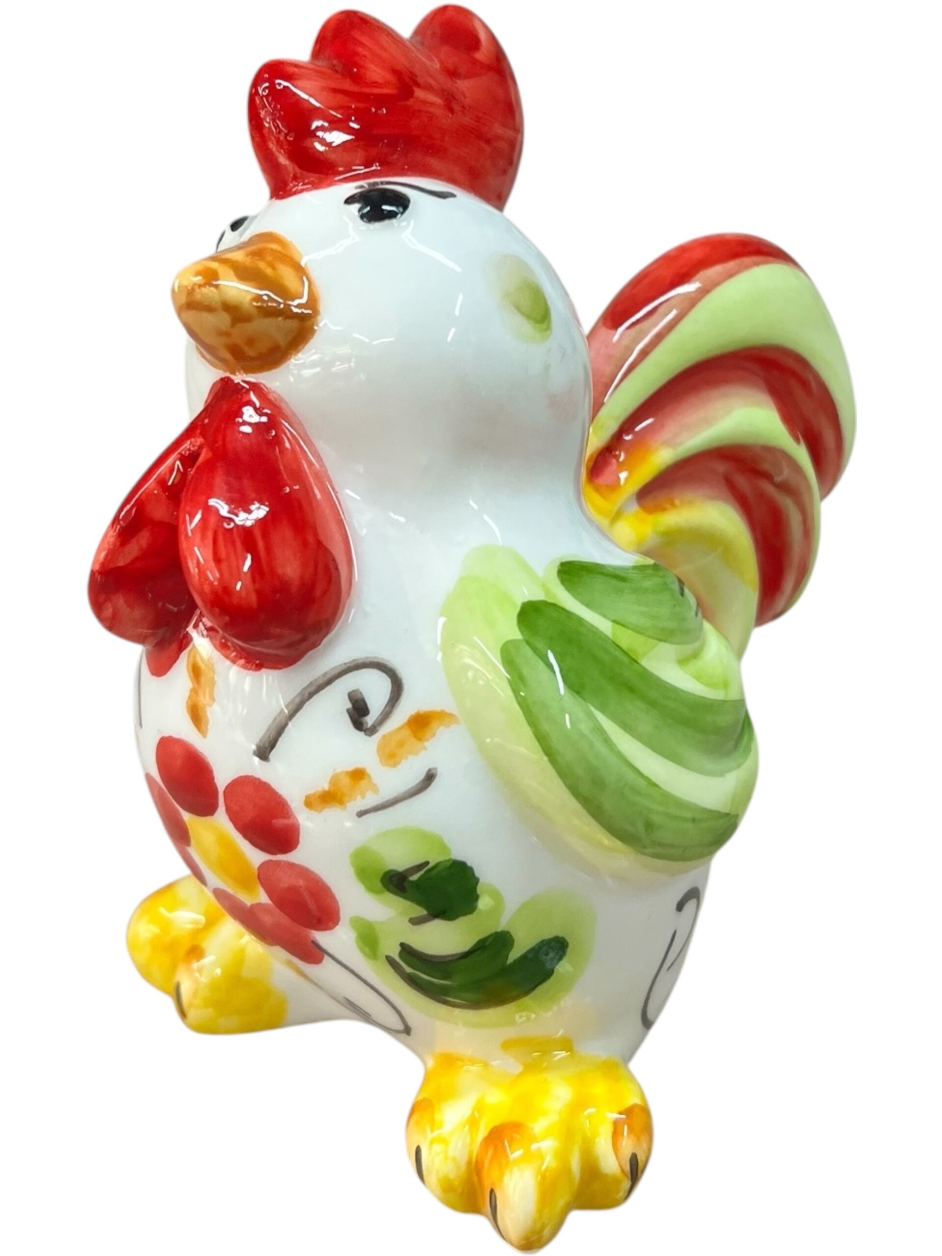 Galletto ornamentale in ceramica siciliana decoro floreale Produzione artigianale di Santo Stefano di Camastra h.13cm