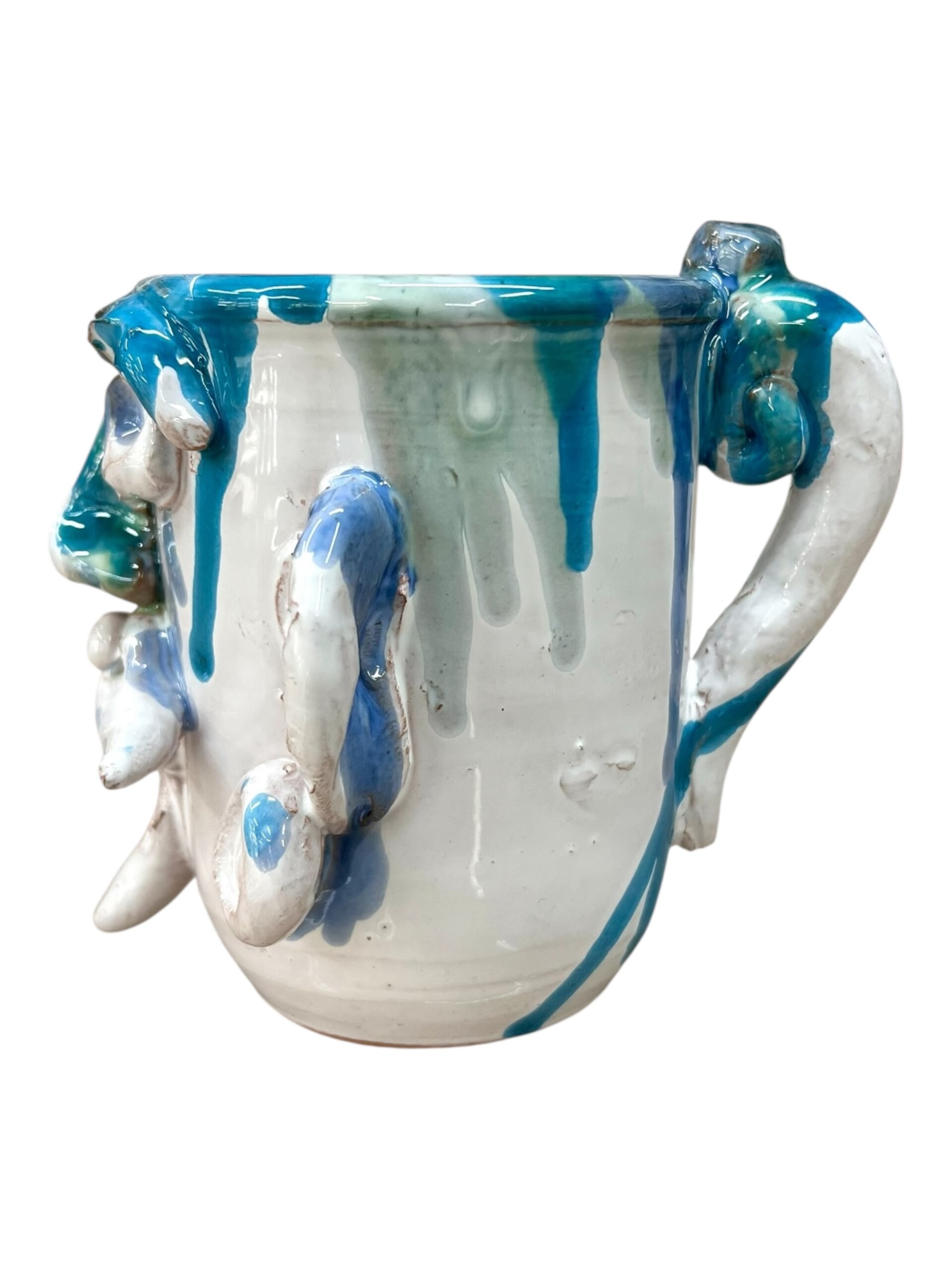 Boccale modello Sikano in ceramica siciliana decoro blu, azzurro e bianco Produzione artigianale di Santo Stefano di Camastra h.13cm