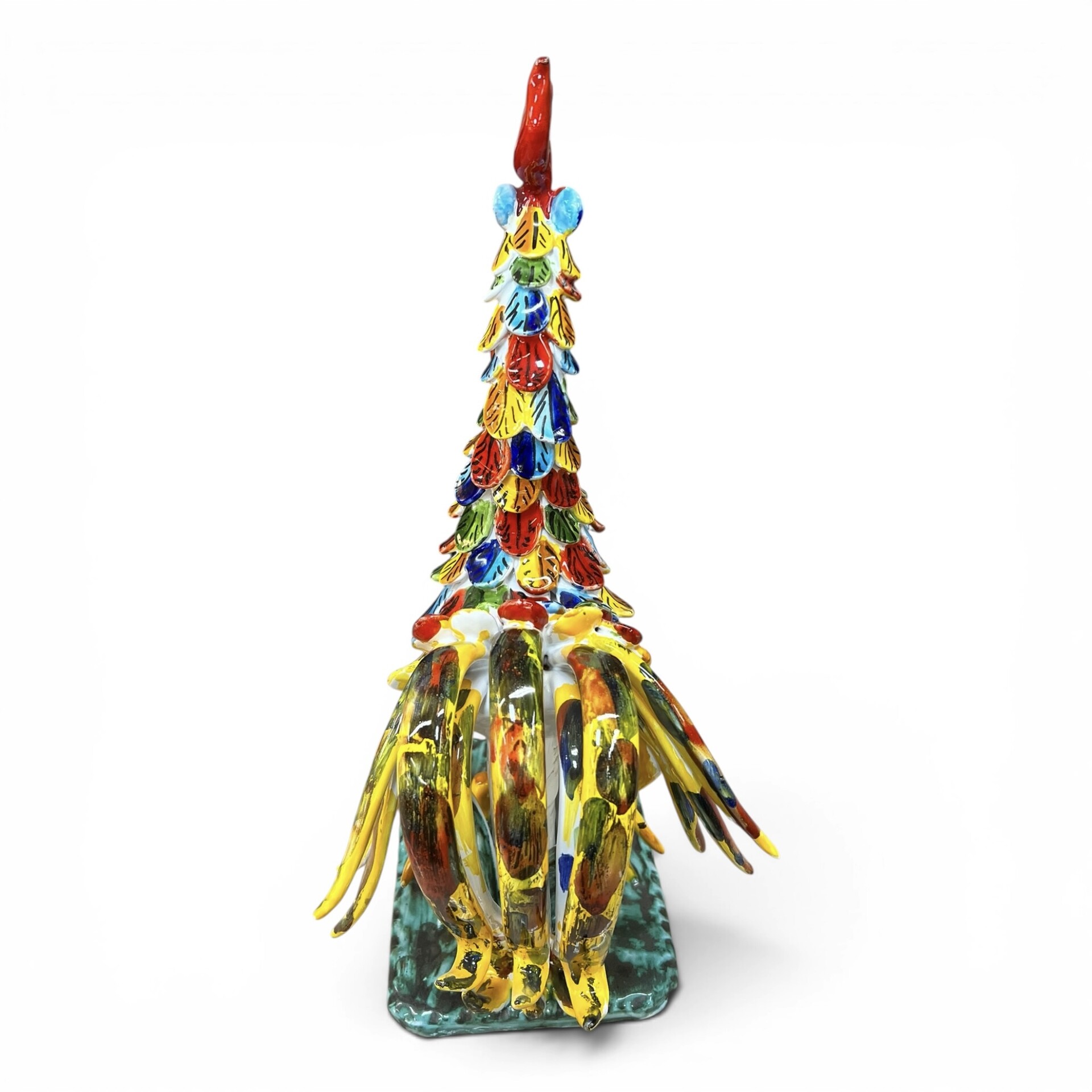 Gallo combattente piume multicolore in ceramica siciliana Produzione artigianale di Santo Stefano di Camastra varie misure