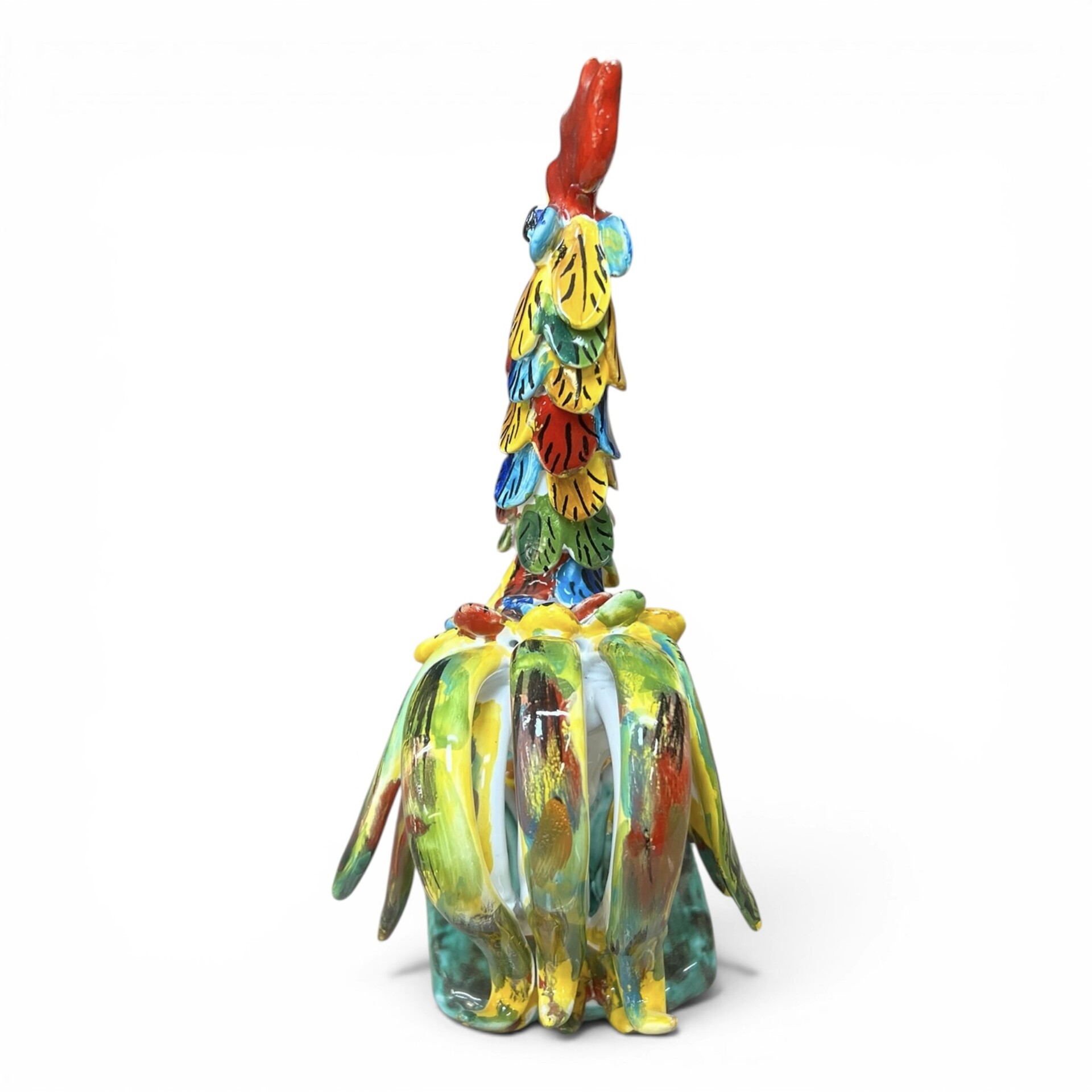 Gallo combattente piume multicolore in ceramica siciliana Produzione artigianale di Santo Stefano di Camastra varie misure