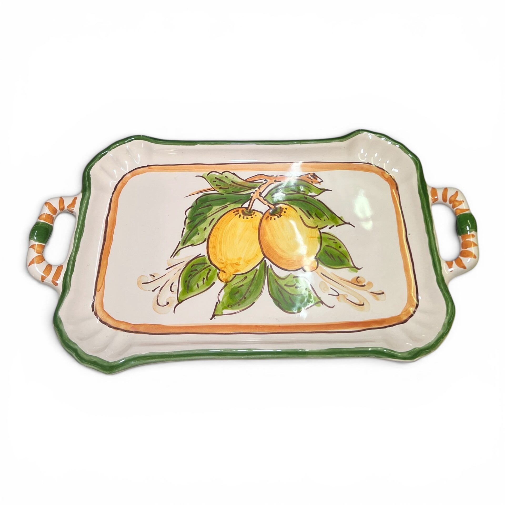 Set 6 tazzine da caffé con vassoio e zuccheriera decoro con limoni popolare Produzione artigianale di Santo Stefano di Camastra Lunghezza 35cm
