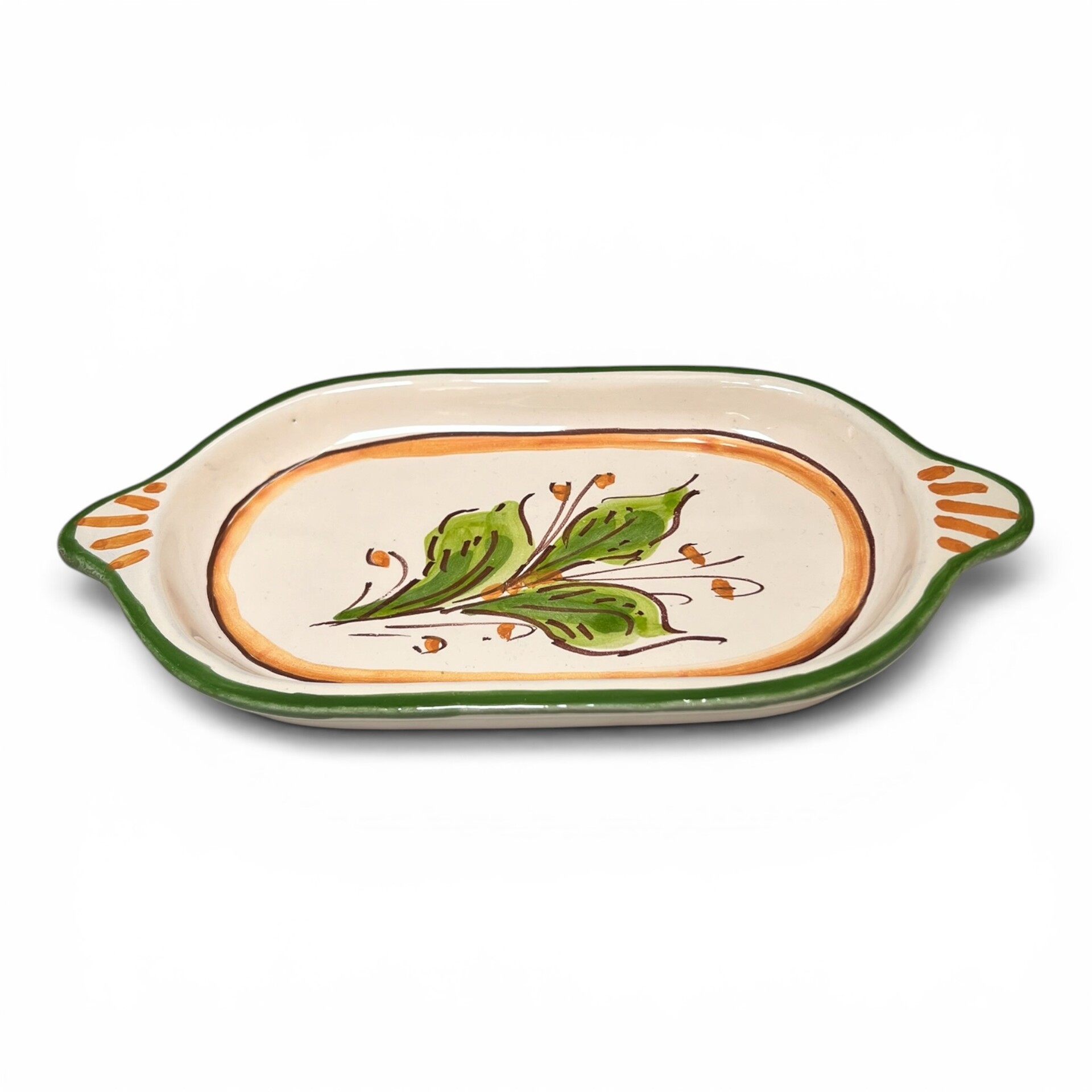 Set caffè due tazzine tête-à-tête con vassoio decoro melograni popolare in ceramica siciliana Produzione artigianale di Santo Stefano di Camastra lunghezza 20cm