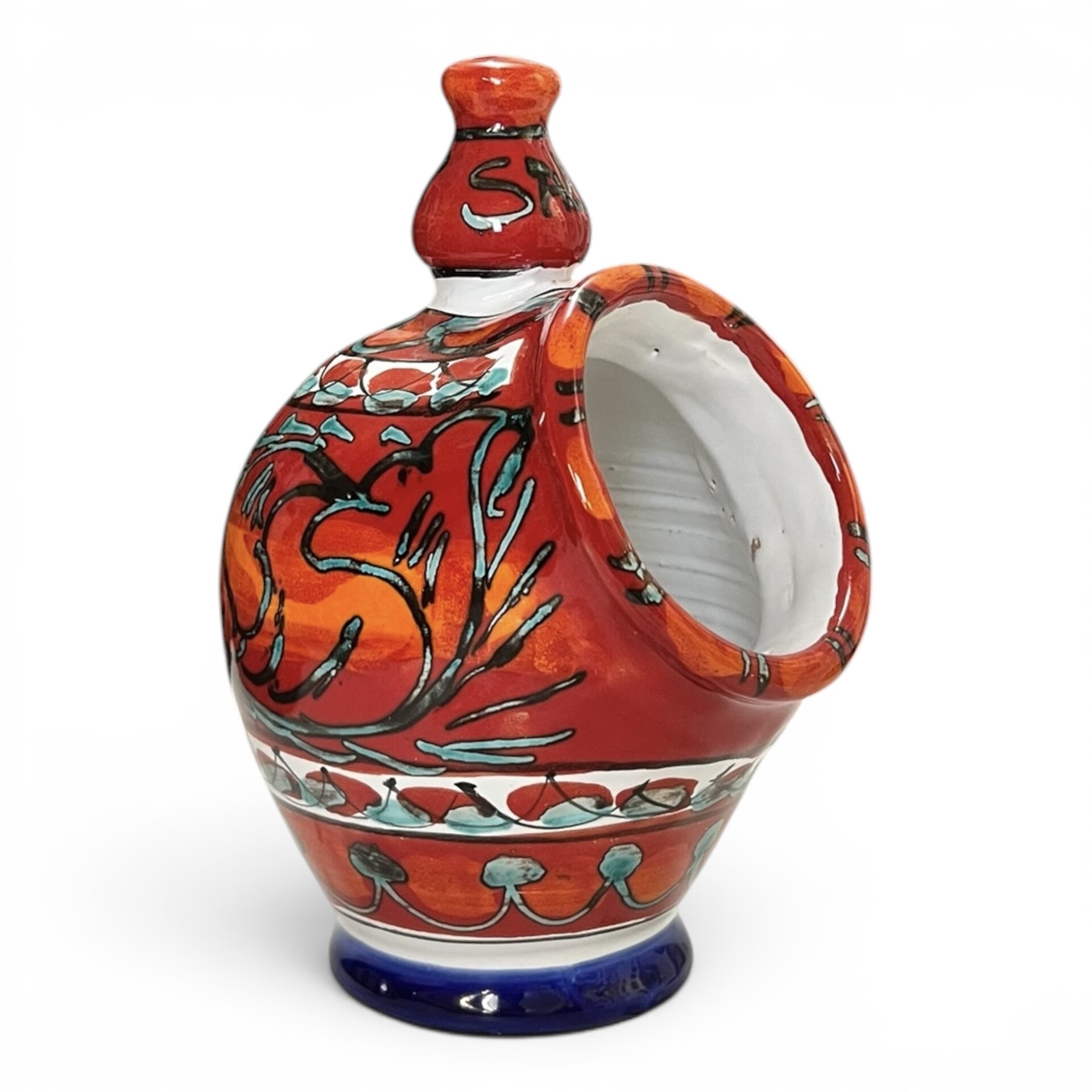 Saliera a salvadanaio decoro ceramica rossa in ceramica siciliana Produzione artigianale di Santo Stefano di Camastra h.20cm