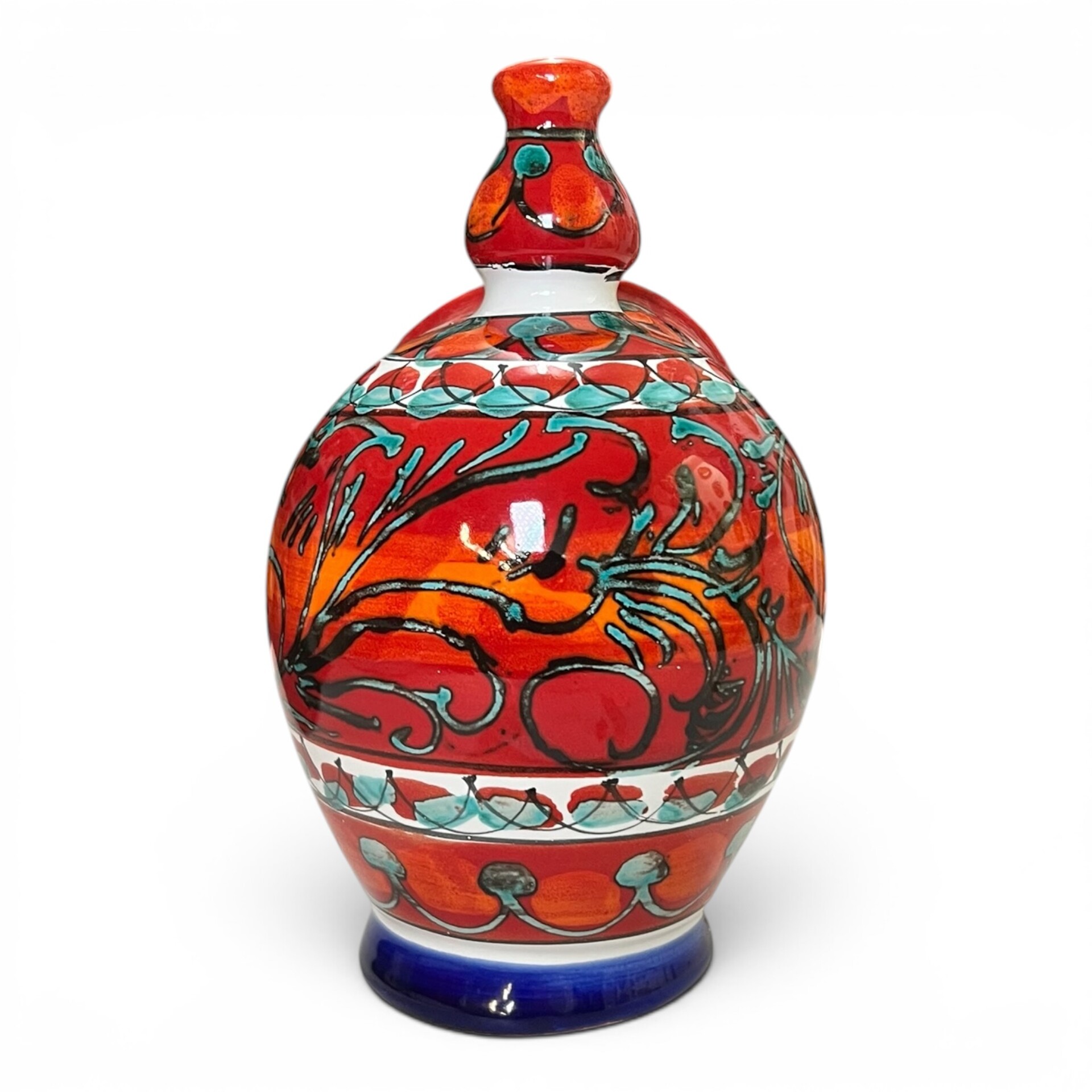 Saliera a salvadanaio decoro ceramica rossa in ceramica siciliana Produzione artigianale di Santo Stefano di Camastra h.20cm