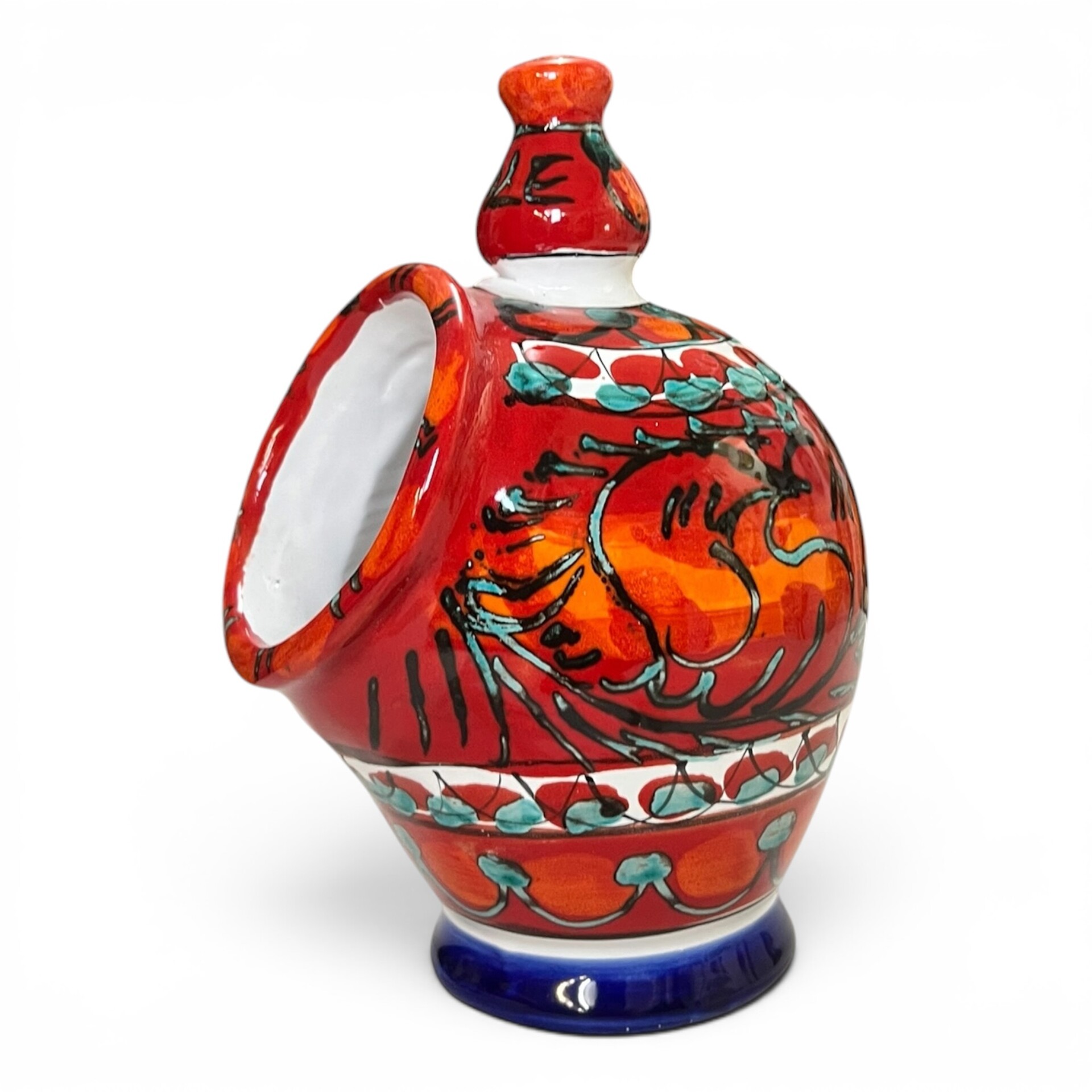 Saliera a salvadanaio decoro ceramica rossa in ceramica siciliana Produzione artigianale di Santo Stefano di Camastra h.20cm