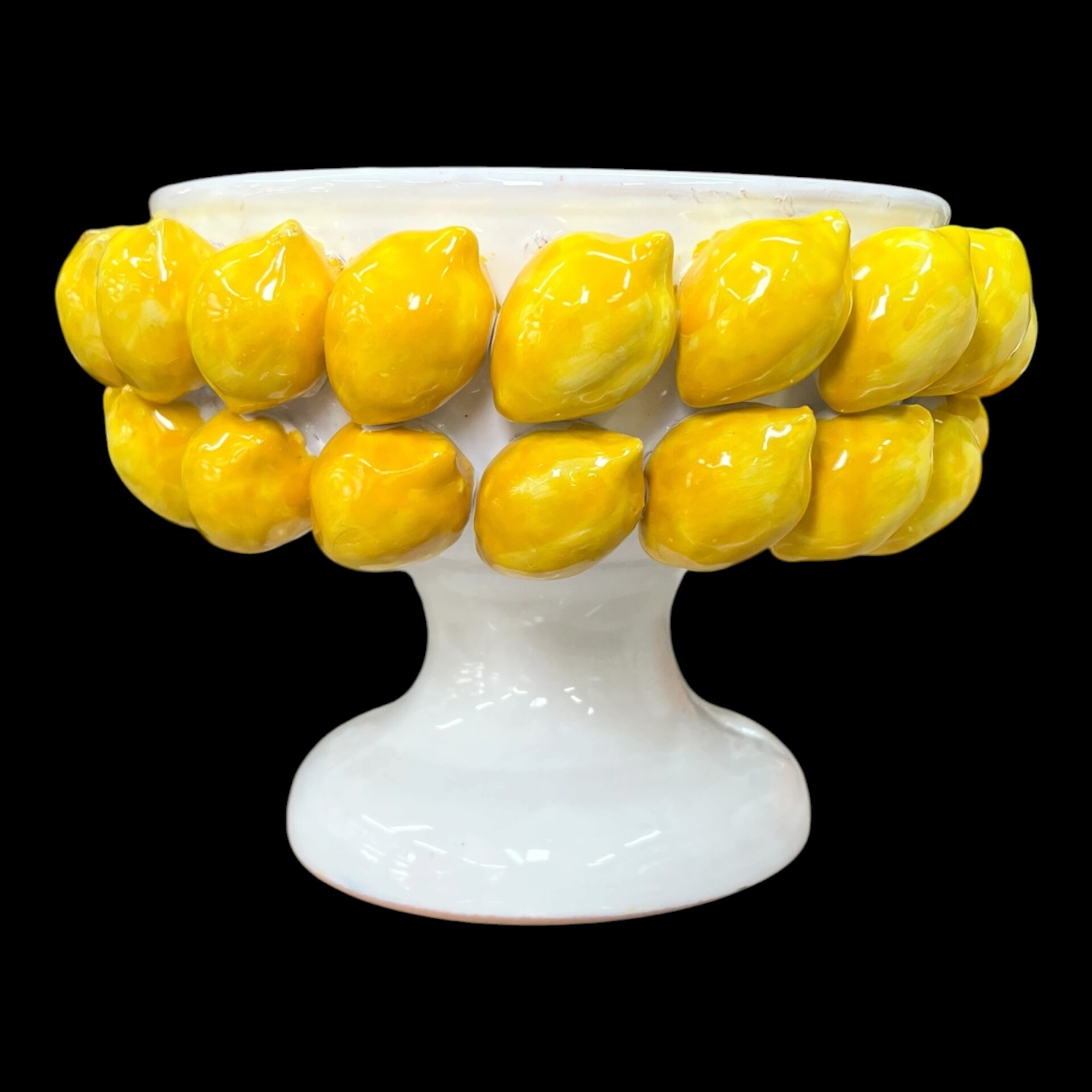 Alzata centrotavola con applicazione limoni in ceramica siciliana Produzione artigianale di Santo Stefano di Camastra Diametro 25cm
